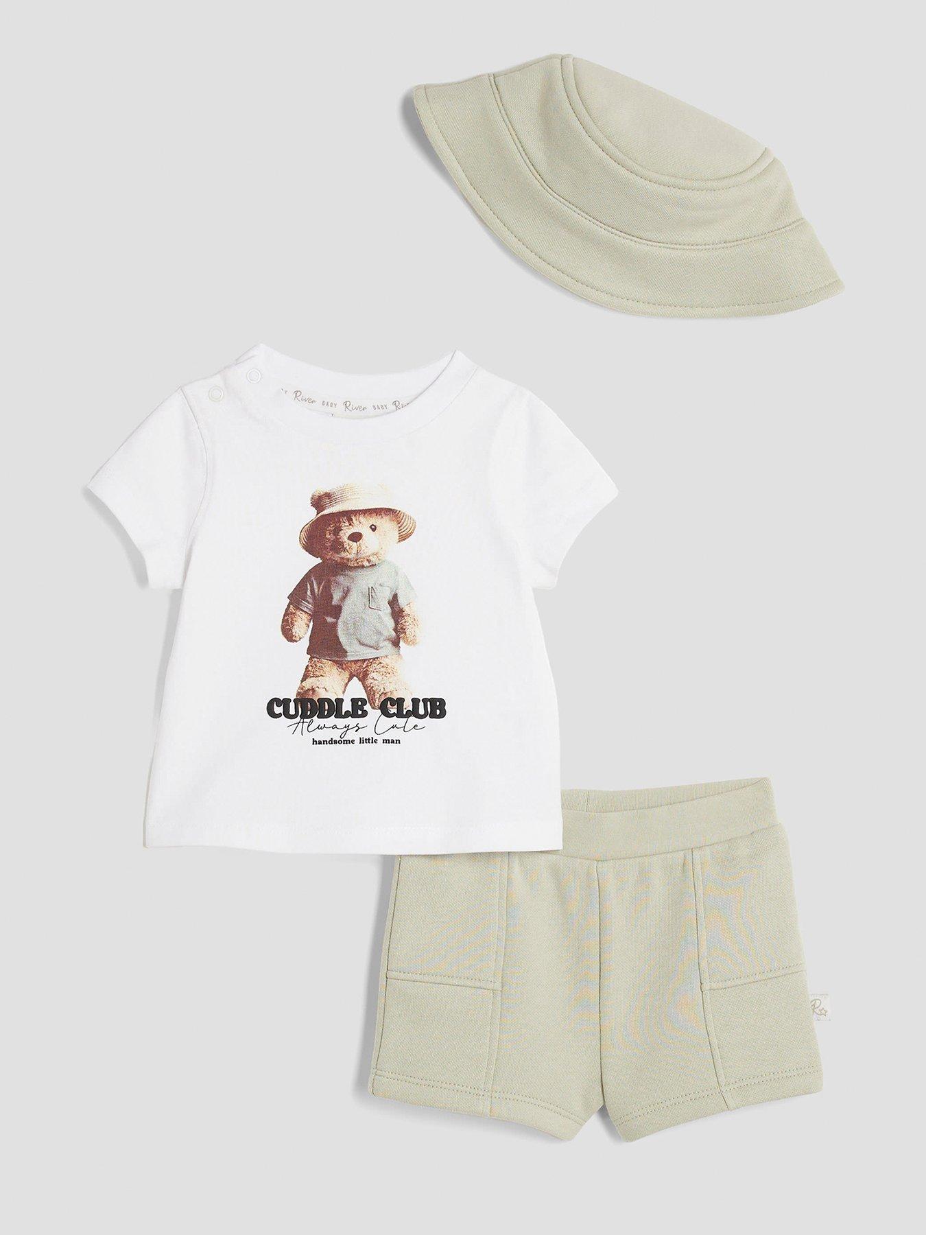 undefined Boy Bear Bucket Hat Short Set - White