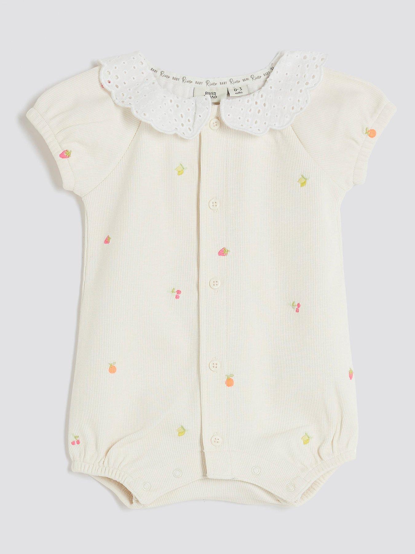 Image 1 of 4 of River Island Baby Girls Collared Strawberry Romper - Beige