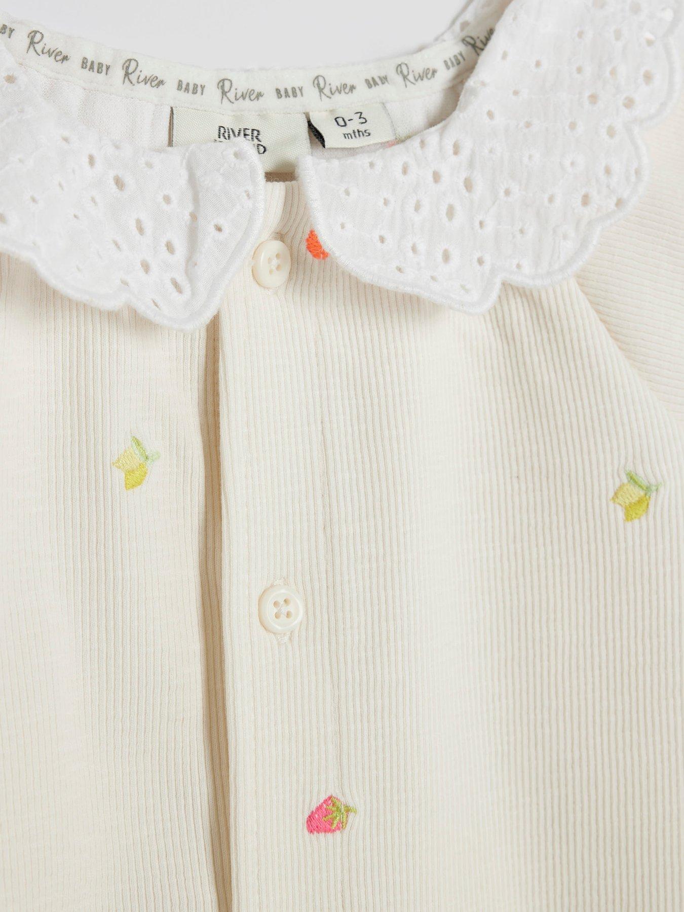 Image 4 of 4 of River Island Baby Girls Collared Strawberry Romper - Beige