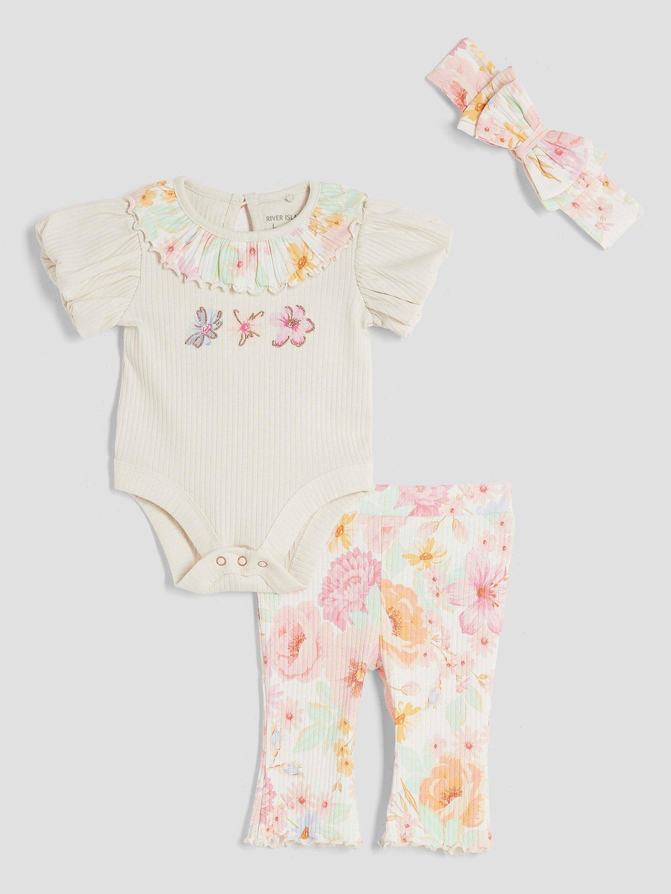 undefined Girls Floral Print Set - Cream