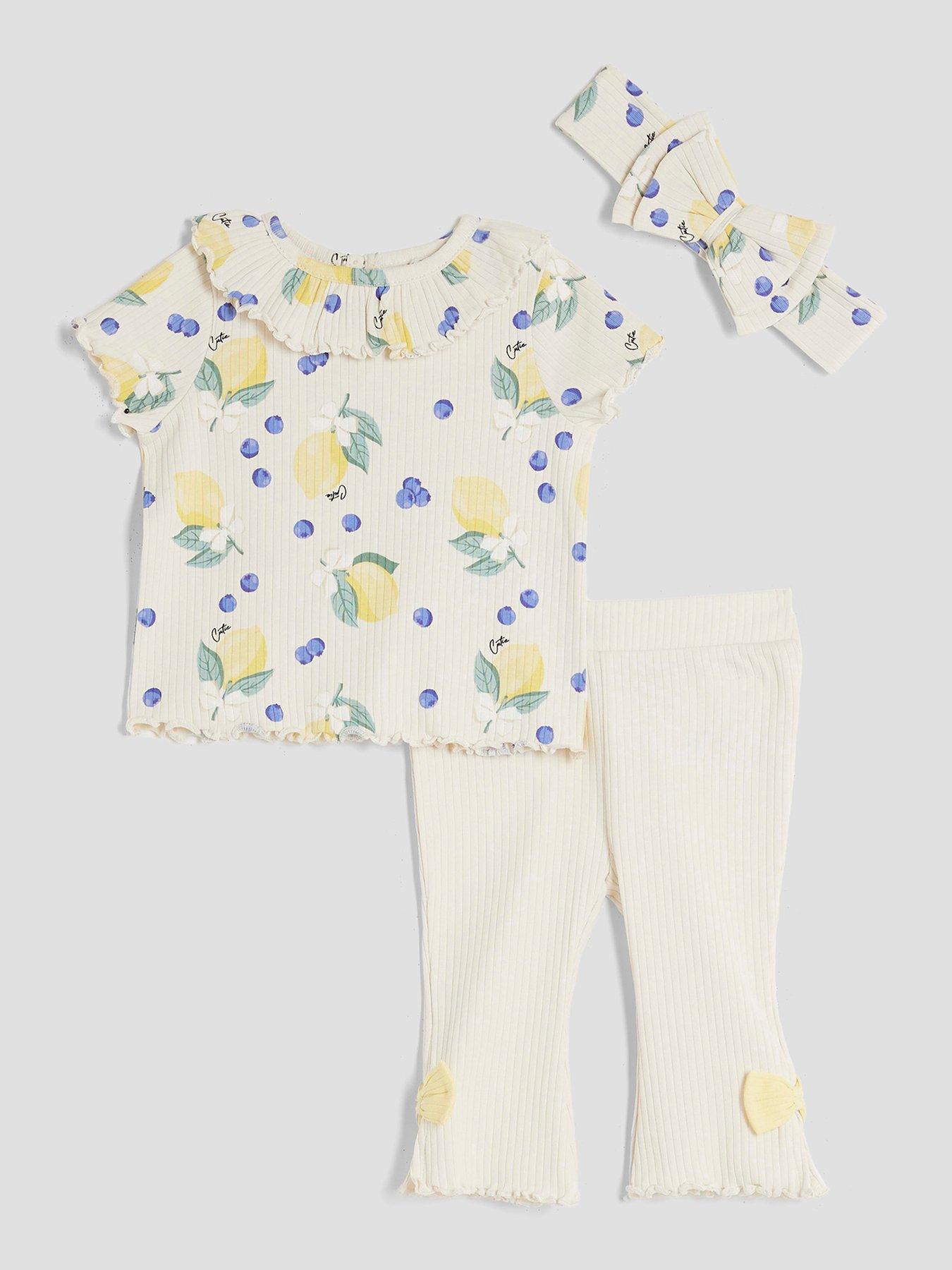 undefined Girls Lemon Print 3 Piece Set - Beige