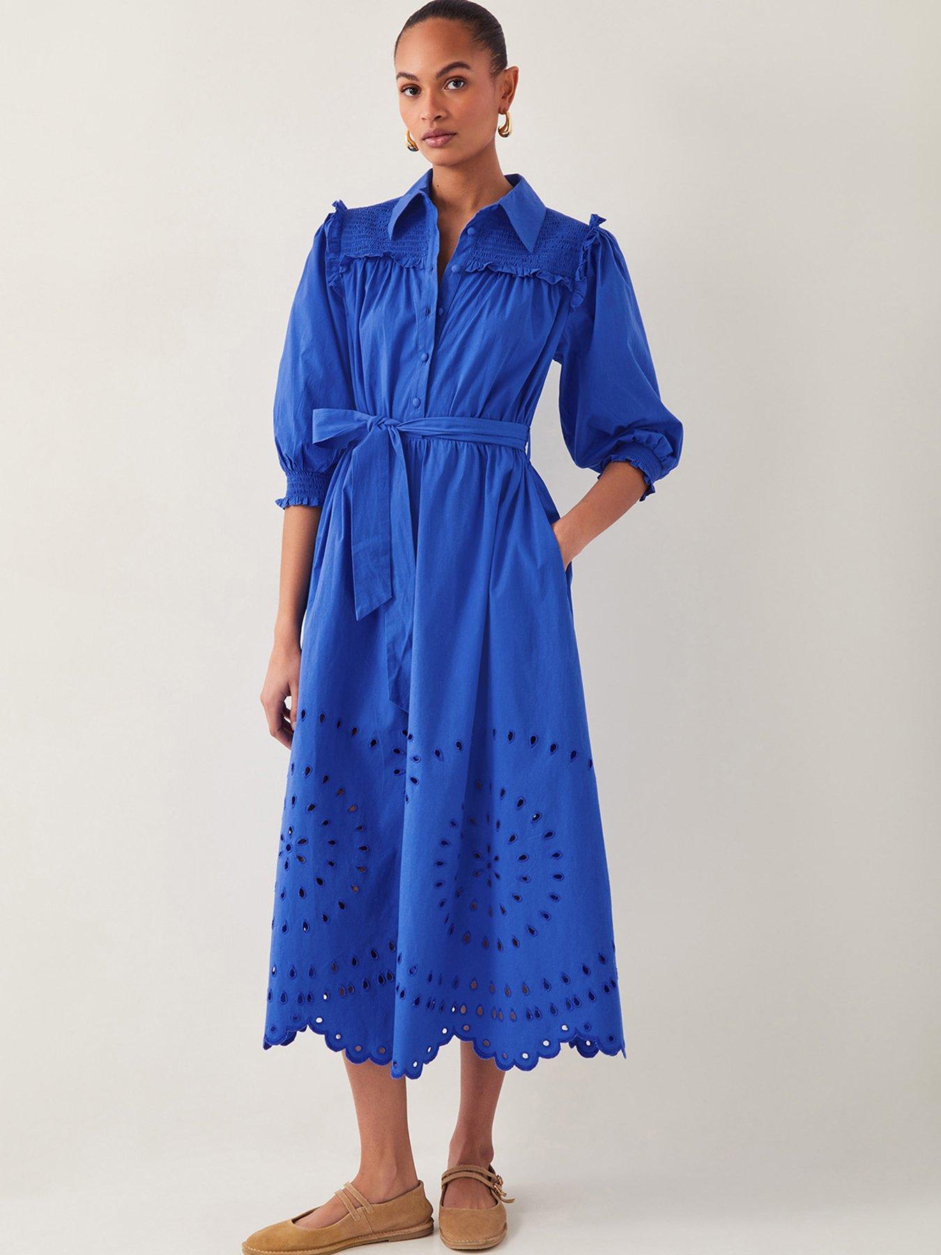 Image 1 of 5 of Monsoon Jules Broderie Dress - Blue