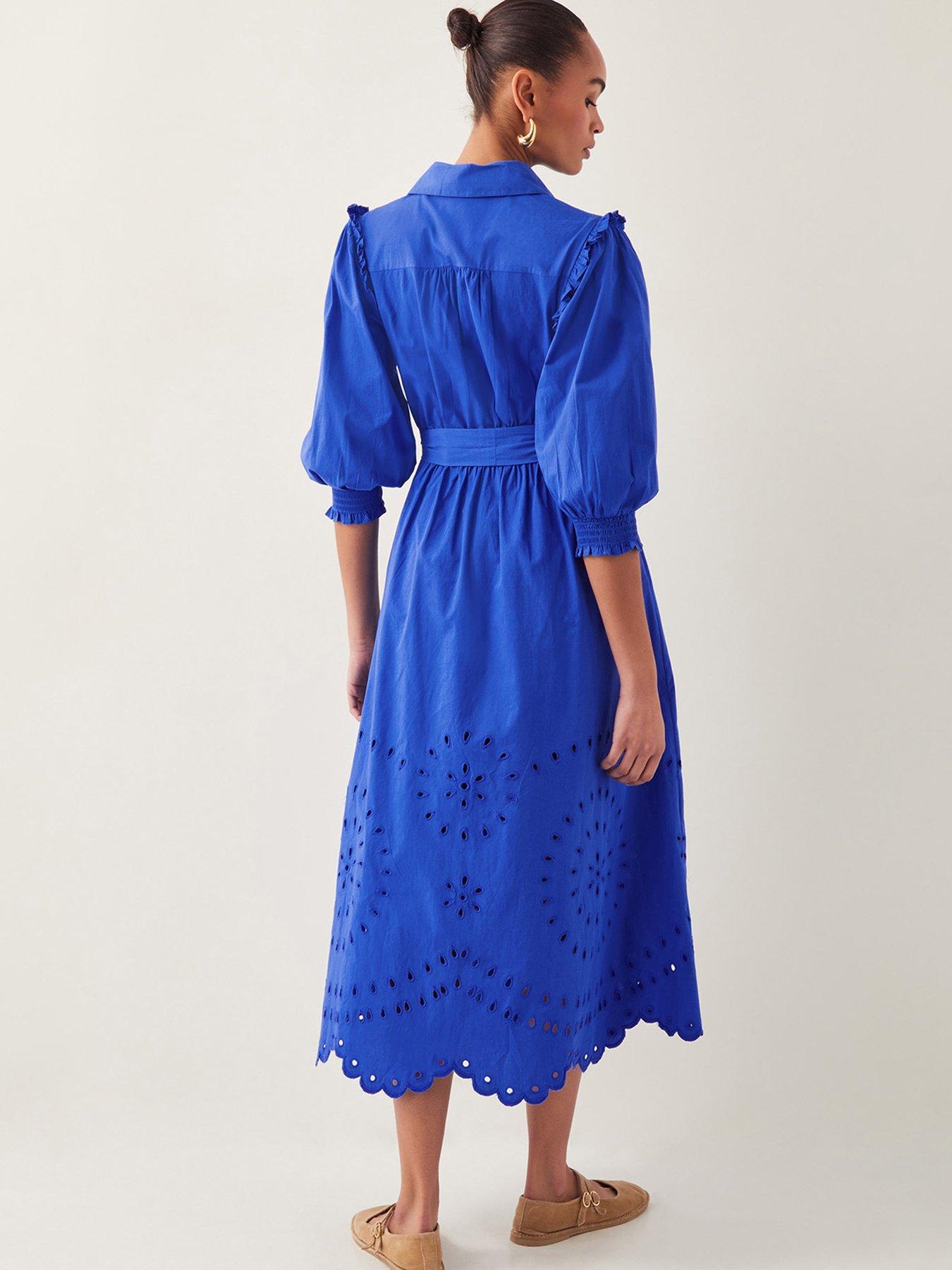 Image 2 of 5 of Monsoon Jules Broderie Dress - Blue