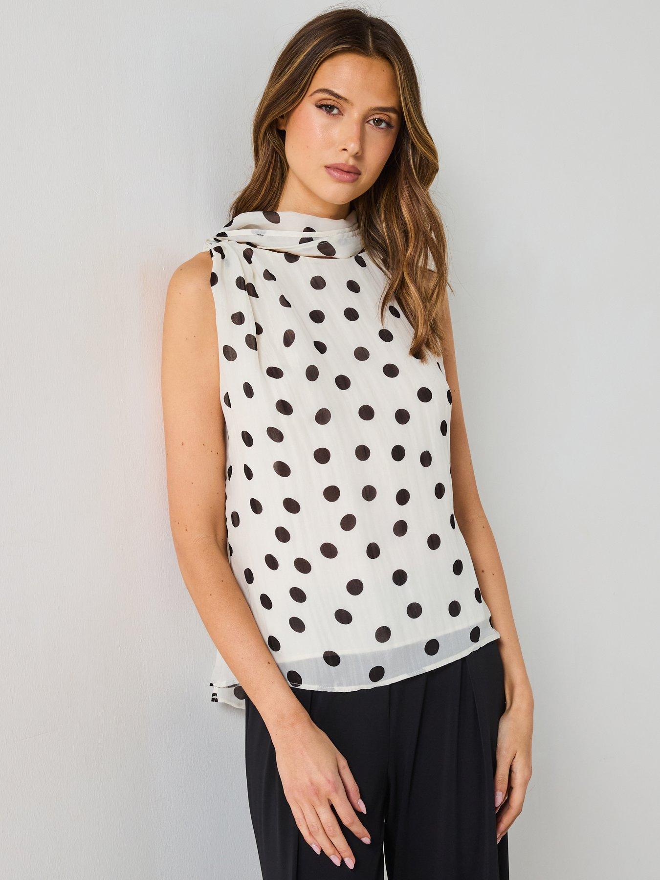 undefined Polka-Dot Wrap-Neck Blouse - Cream