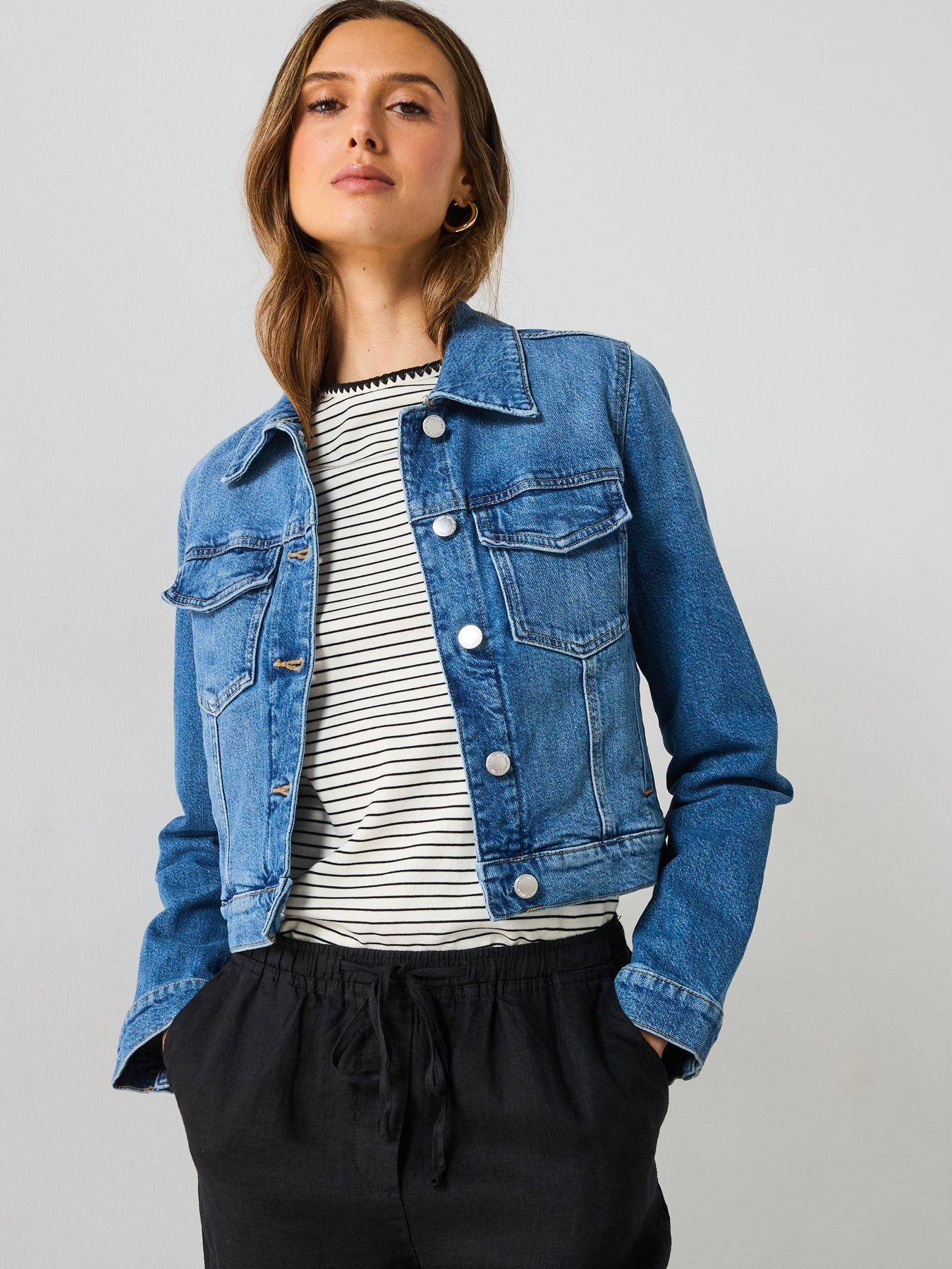 undefined Crop Denim Jacket - Blue