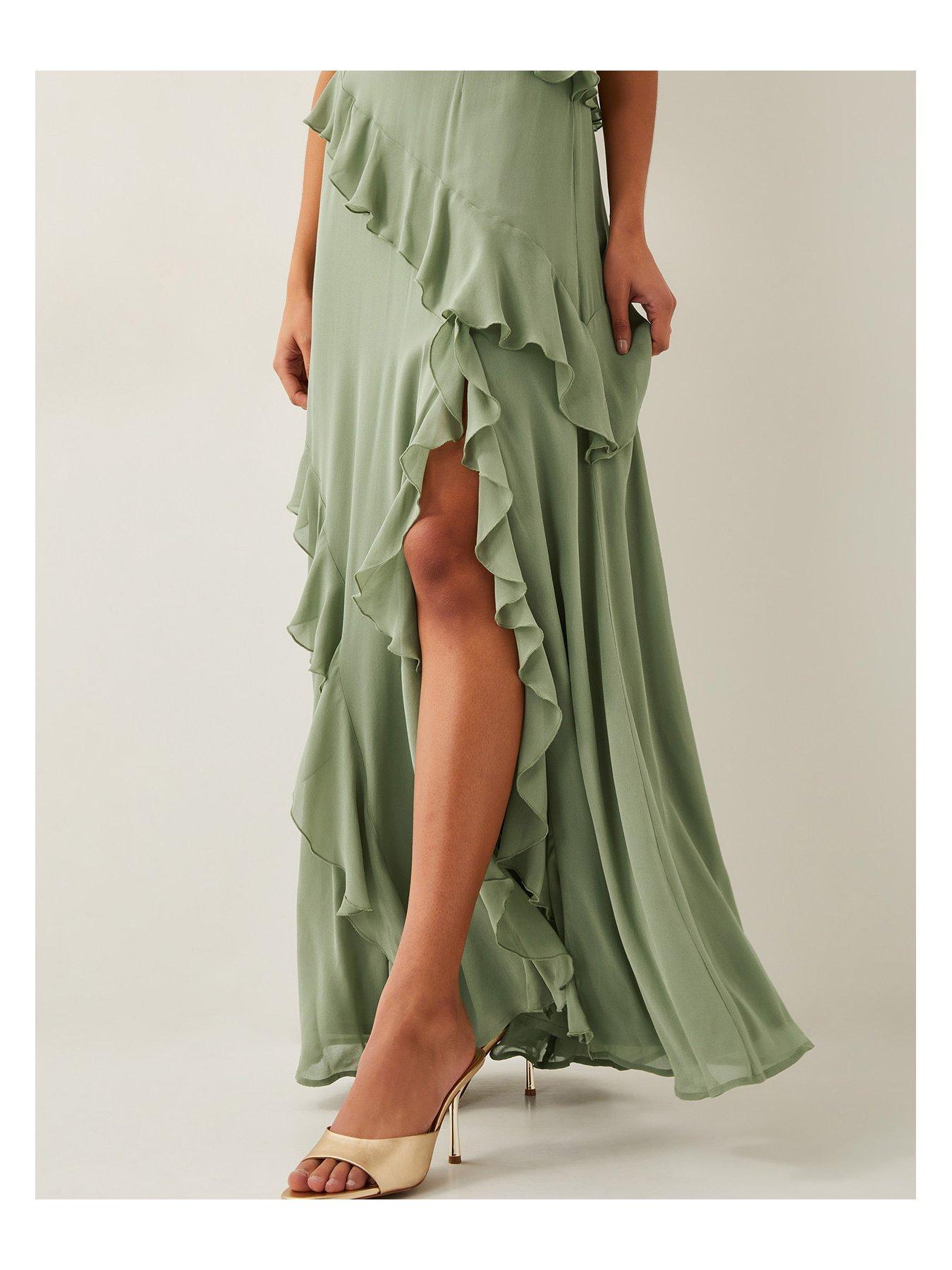 Monsoon Romy Ruffle Dress - Sage - Green | Very