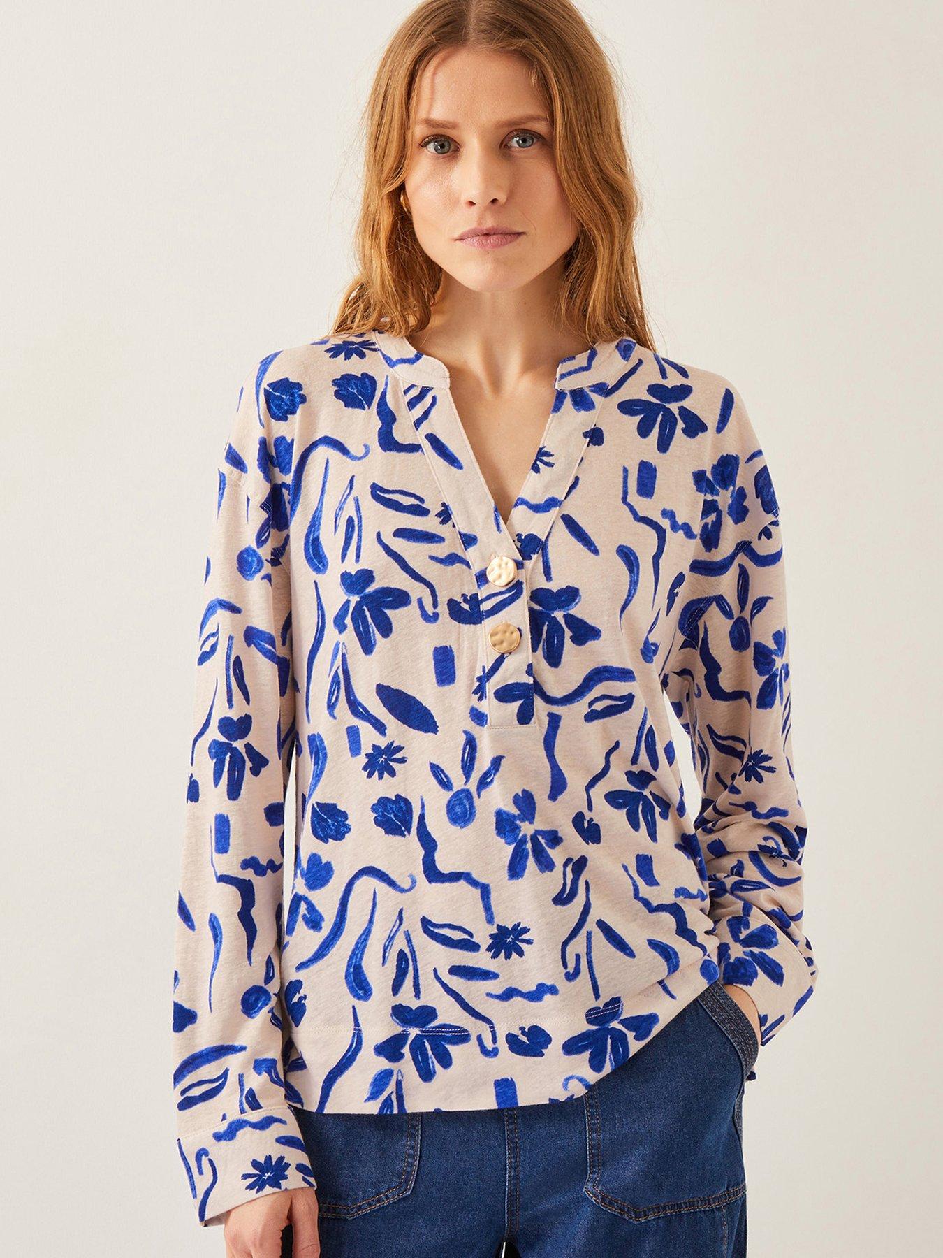 undefined Ulla Print Linen Blend Top - Ivory