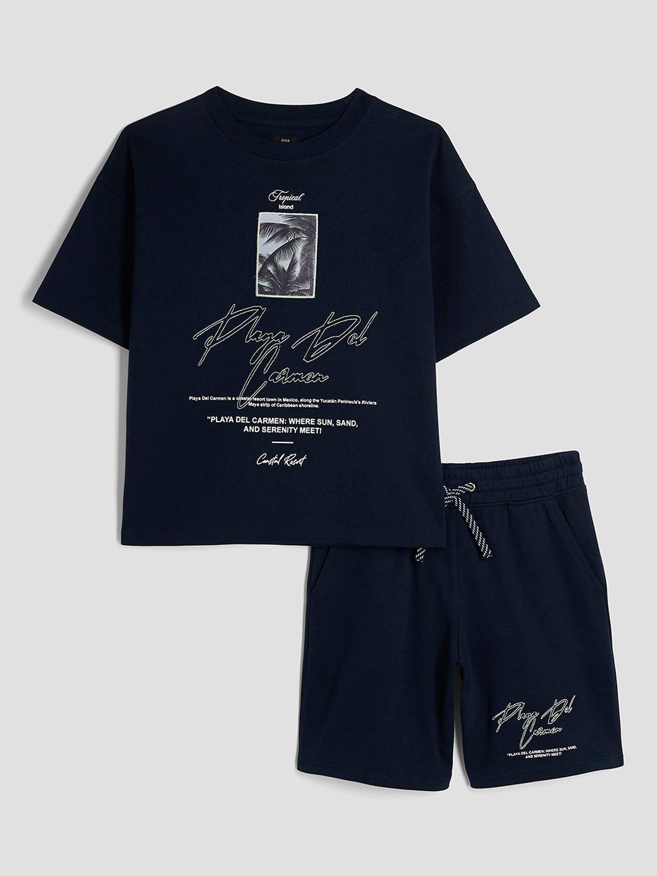 undefined Older Boy Palm Patch T-shirt And Shorts Set - Navy