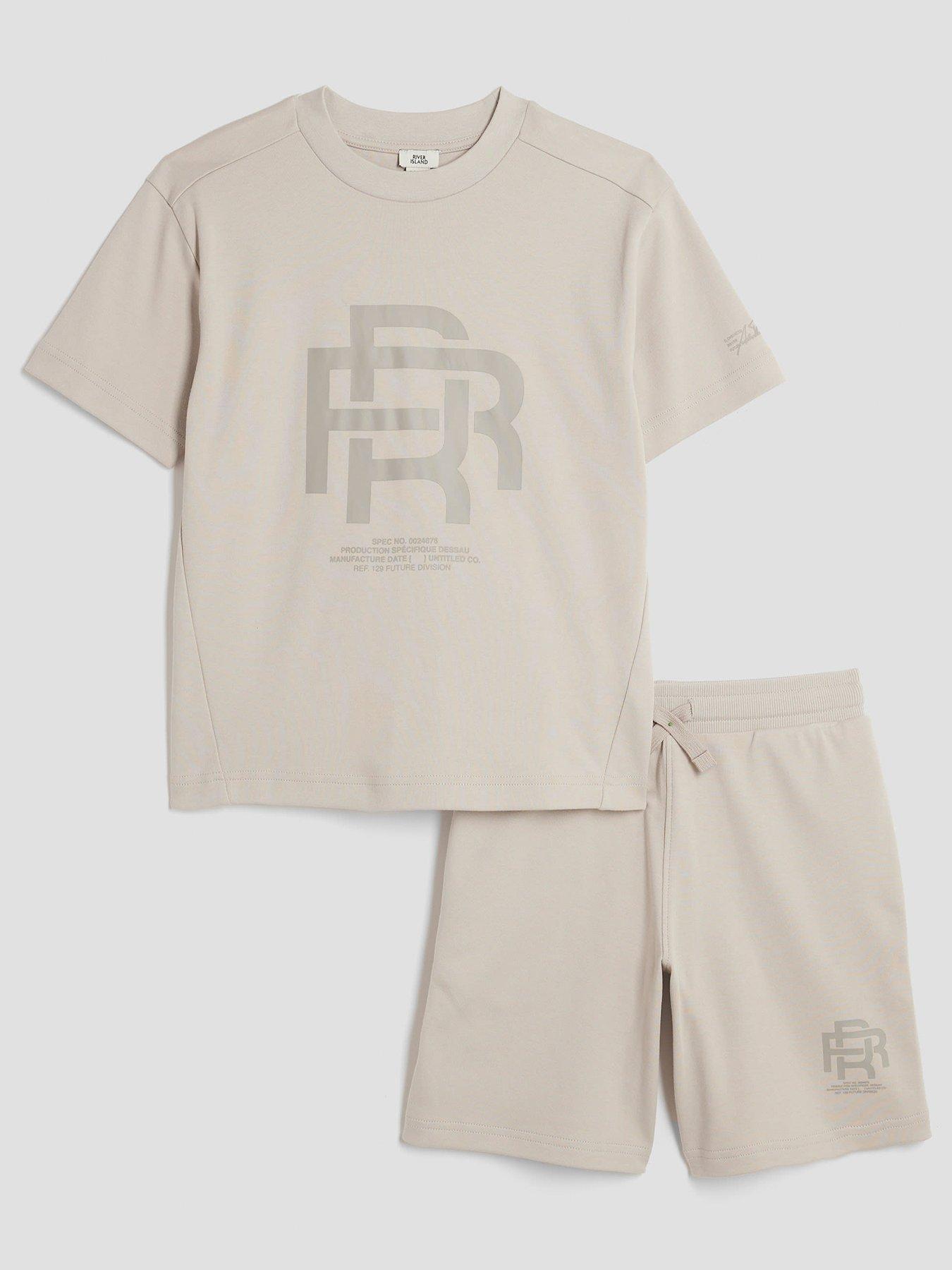 undefined Older Boy RR T-Shirt and Shorts Set - Beige