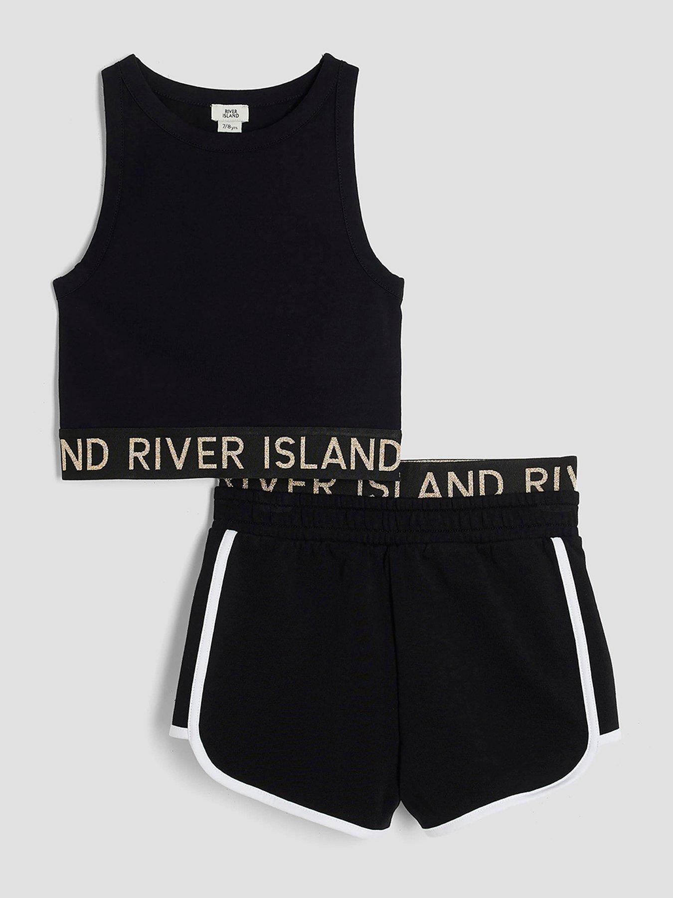 undefined Older Girl Glitter Waistband Tank Set - Black