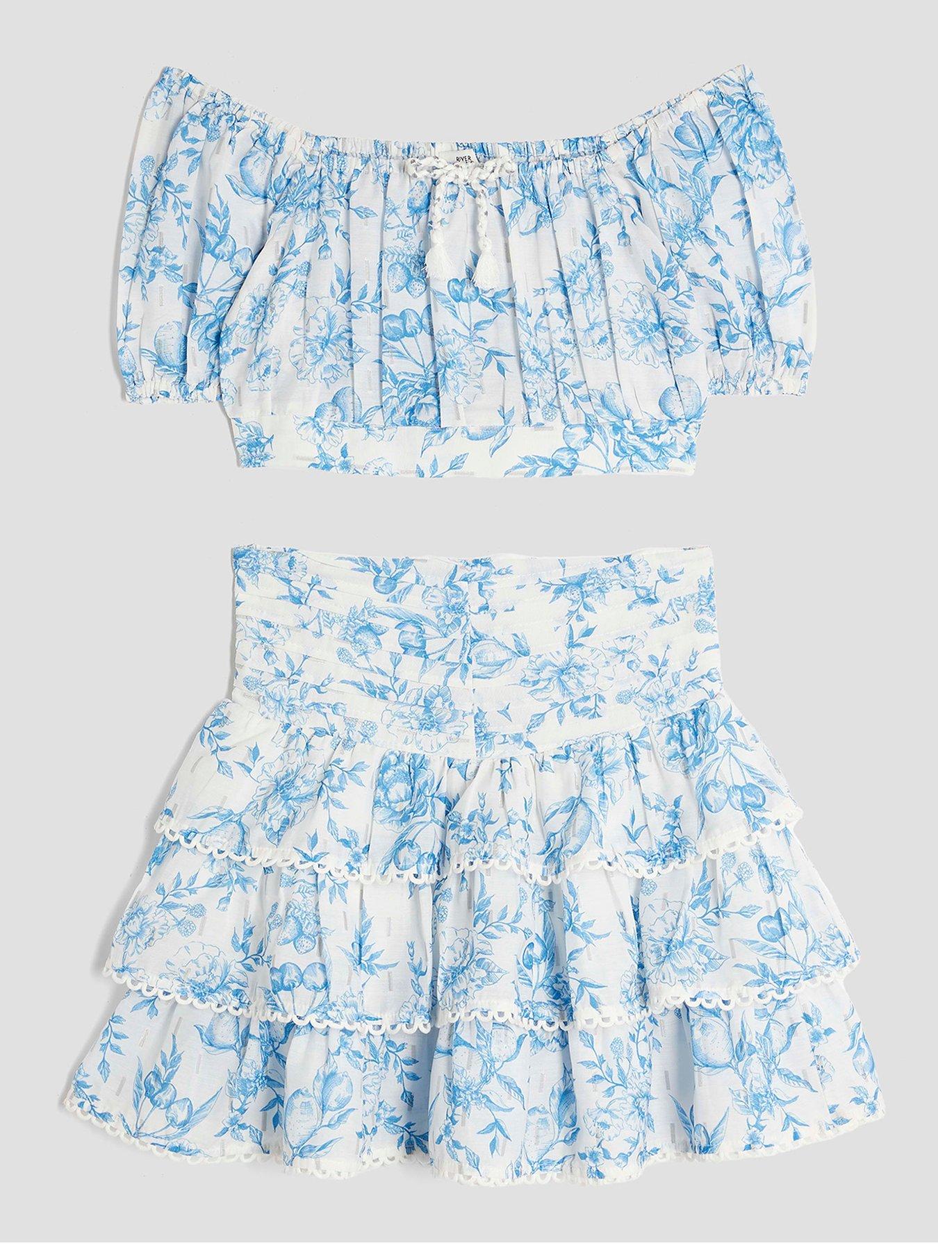 undefined Older Girls Floral Fruit Print Skirt Set - Blue