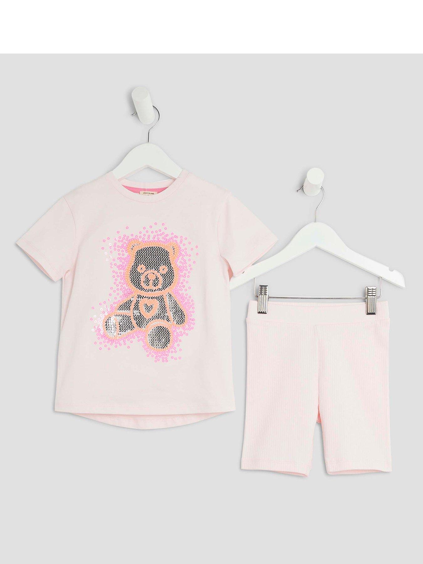 undefined Mini Girls Sequin Bear T-shirt Set  - Pink