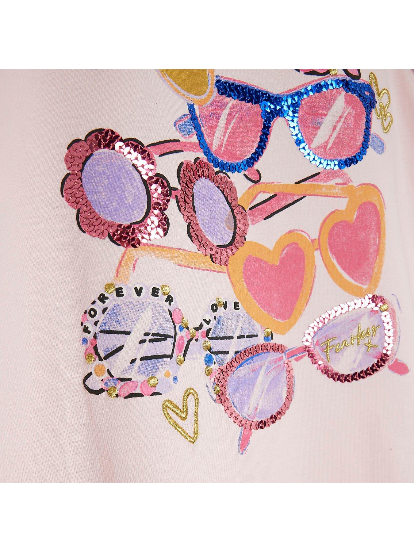Image 3 of 4 of River Island Mini Girl Sunglasses T-Shirt Dress - Pink