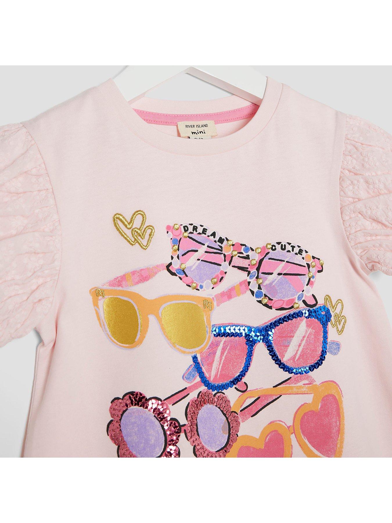 Image 4 of 4 of River Island Mini Girl Sunglasses T-Shirt Dress - Pink