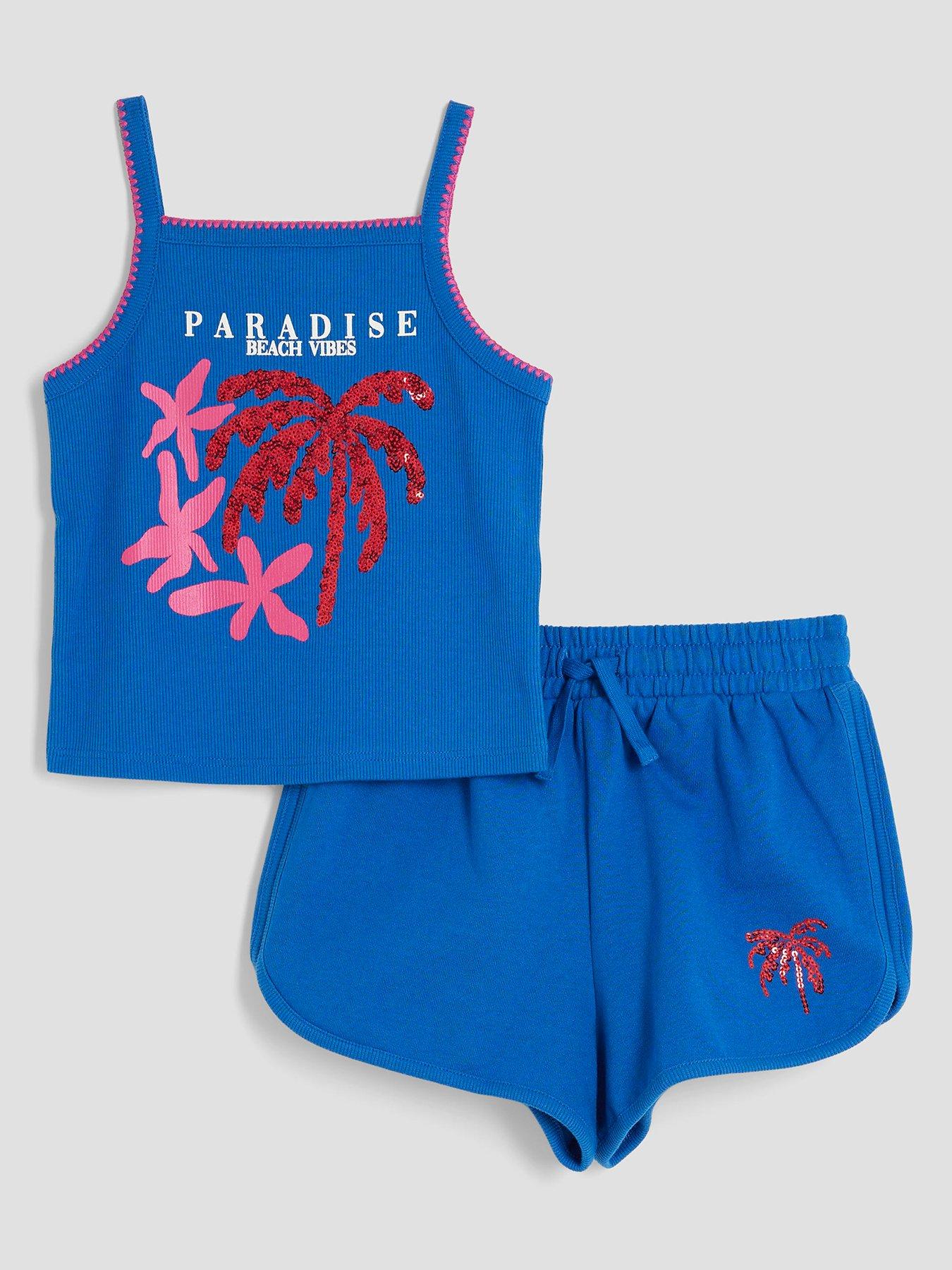 undefined Older Girls Sequin Palm Tree Runner Set - Blue