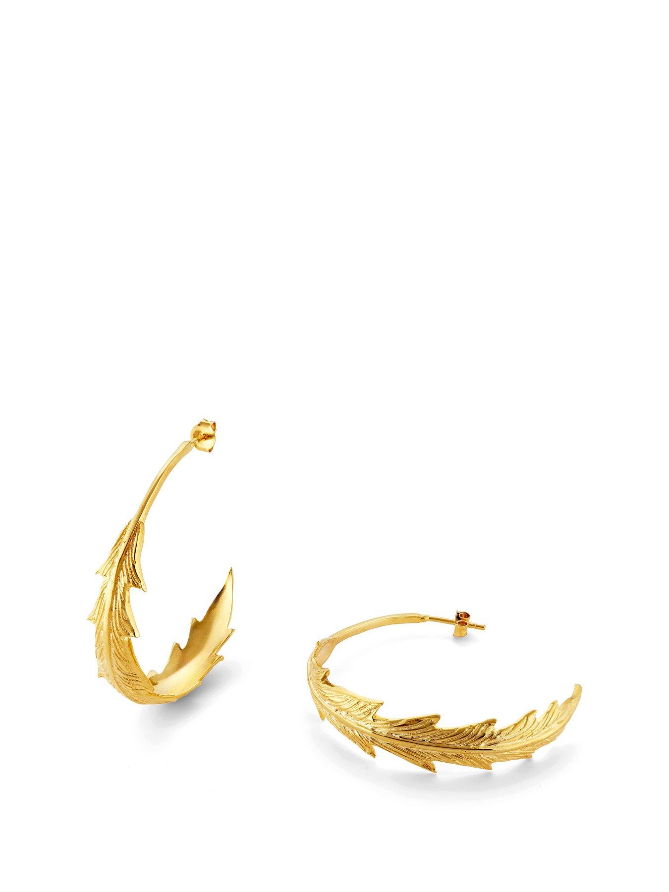 Product photograph of The Love Collection Gold Tone Leaf Open Hoop Earrings from very.co.uk