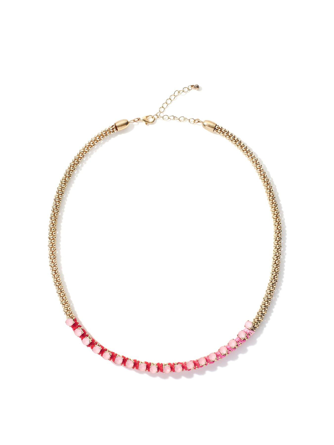 undefined Gold Tone Hot Pink Boho Necklace