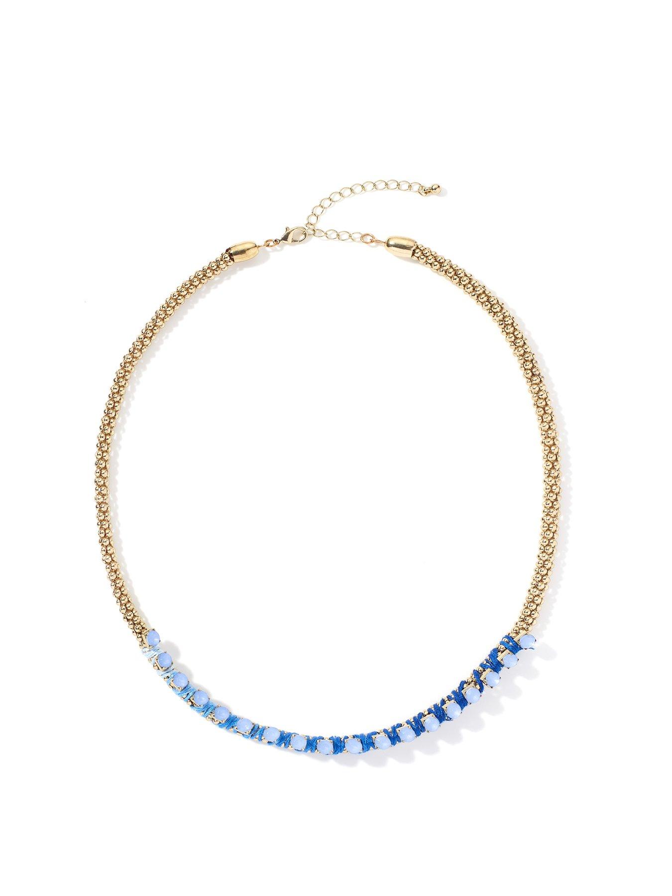 undefined Gold Tone Peacock Blue Boho Necklace