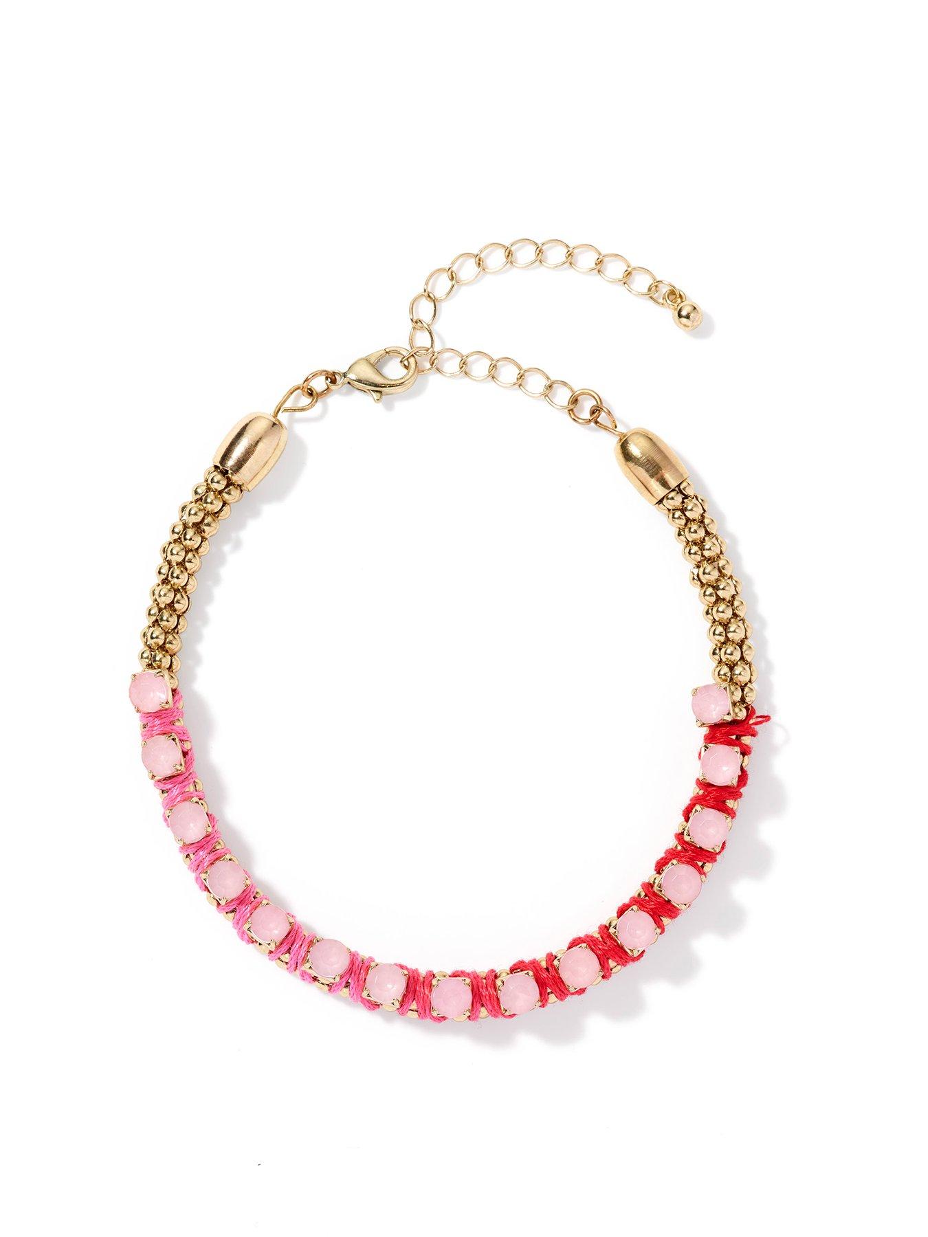 Product photograph of The Love Collection Gold Tone Hot Pink Boho Bracelet from very.co.uk