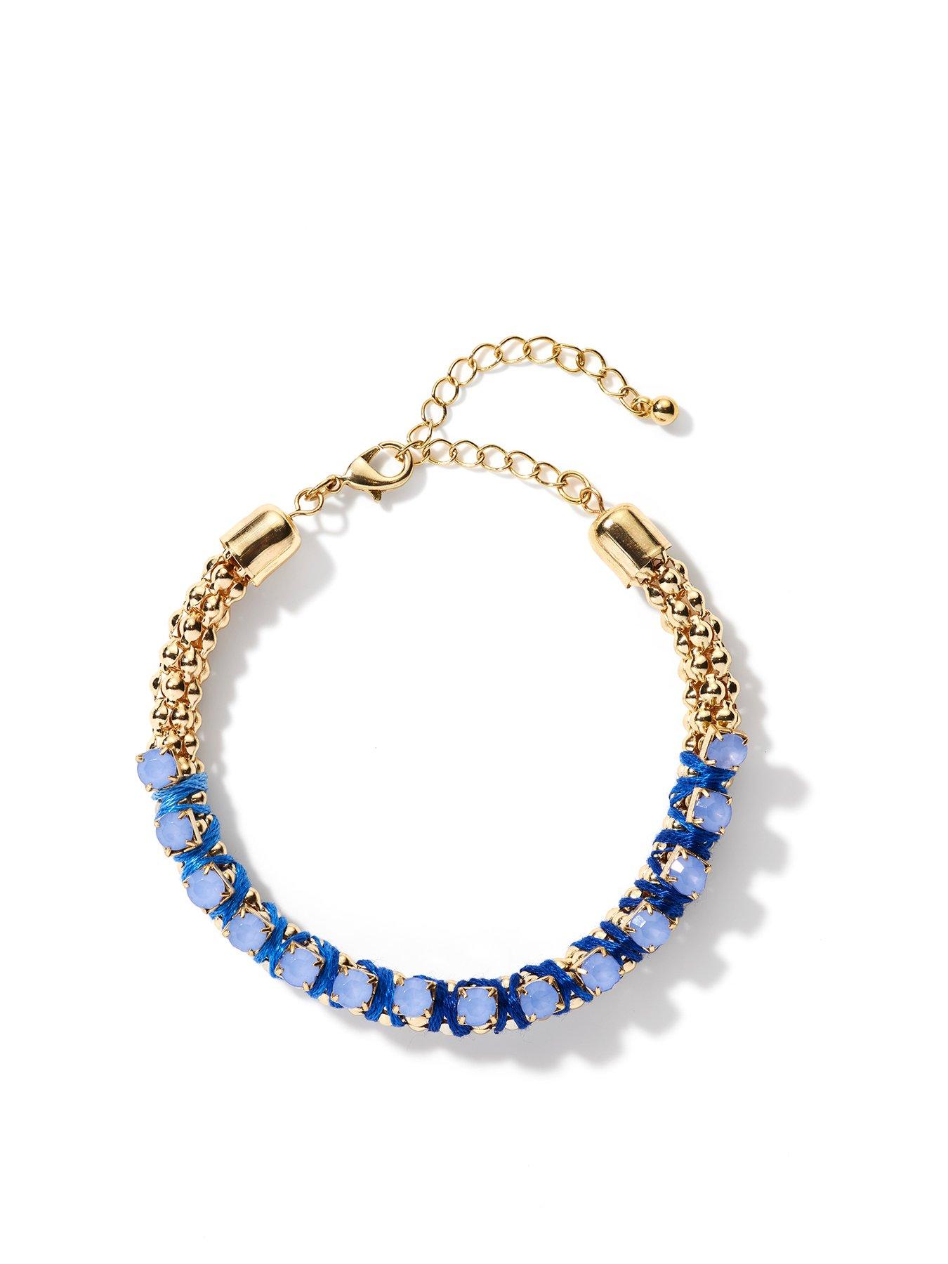 Product photograph of The Love Collection Gold Tone Peacock Blue Boho Bracelet from very.co.uk