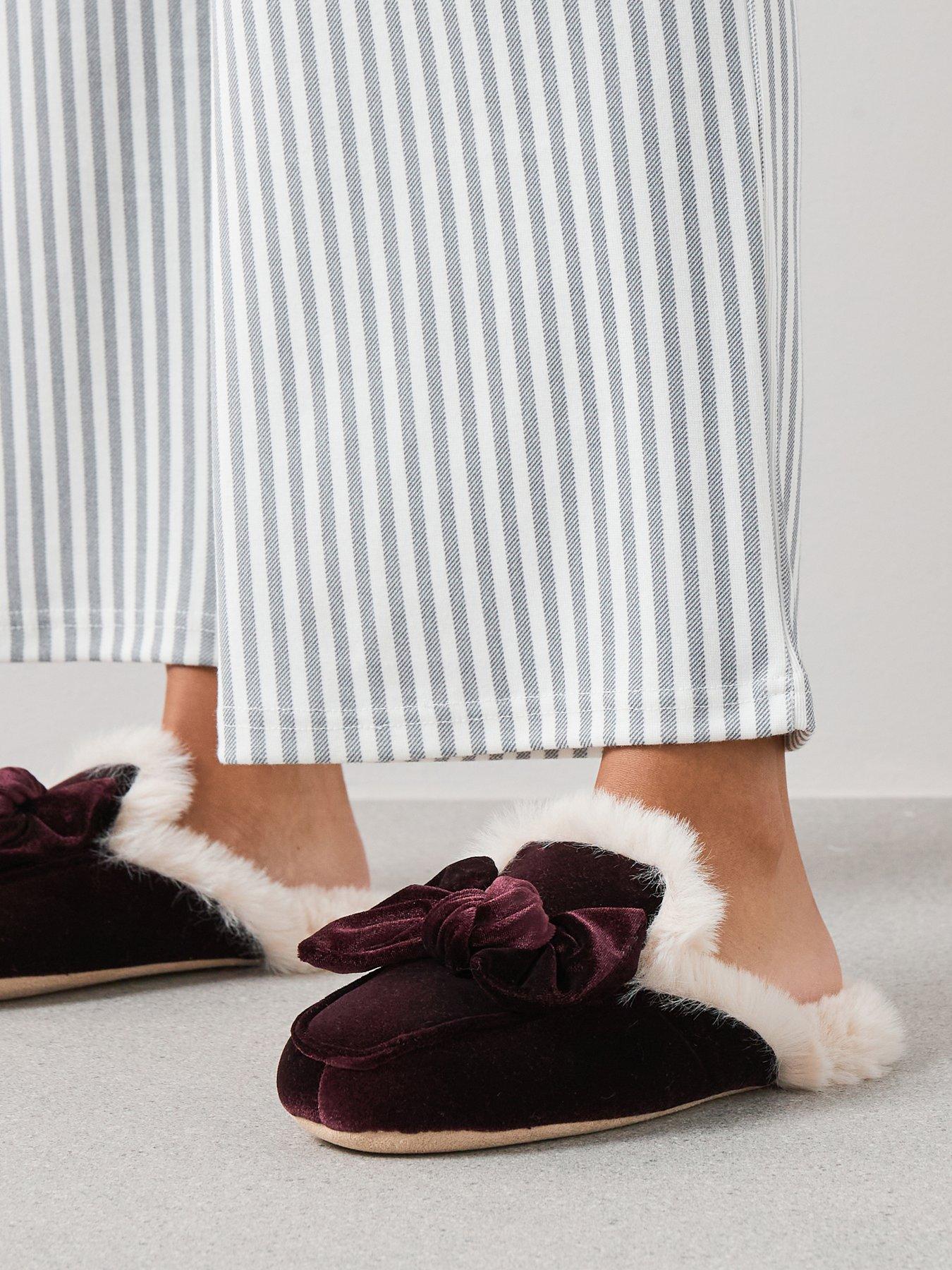 V by Very Bow Velvet Mule Slipper - Red