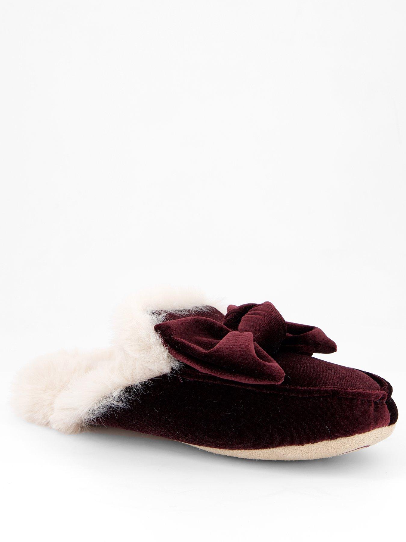 Image 3 of 7 of V by Very Bow Velvet Mule Slipper - Burgundy