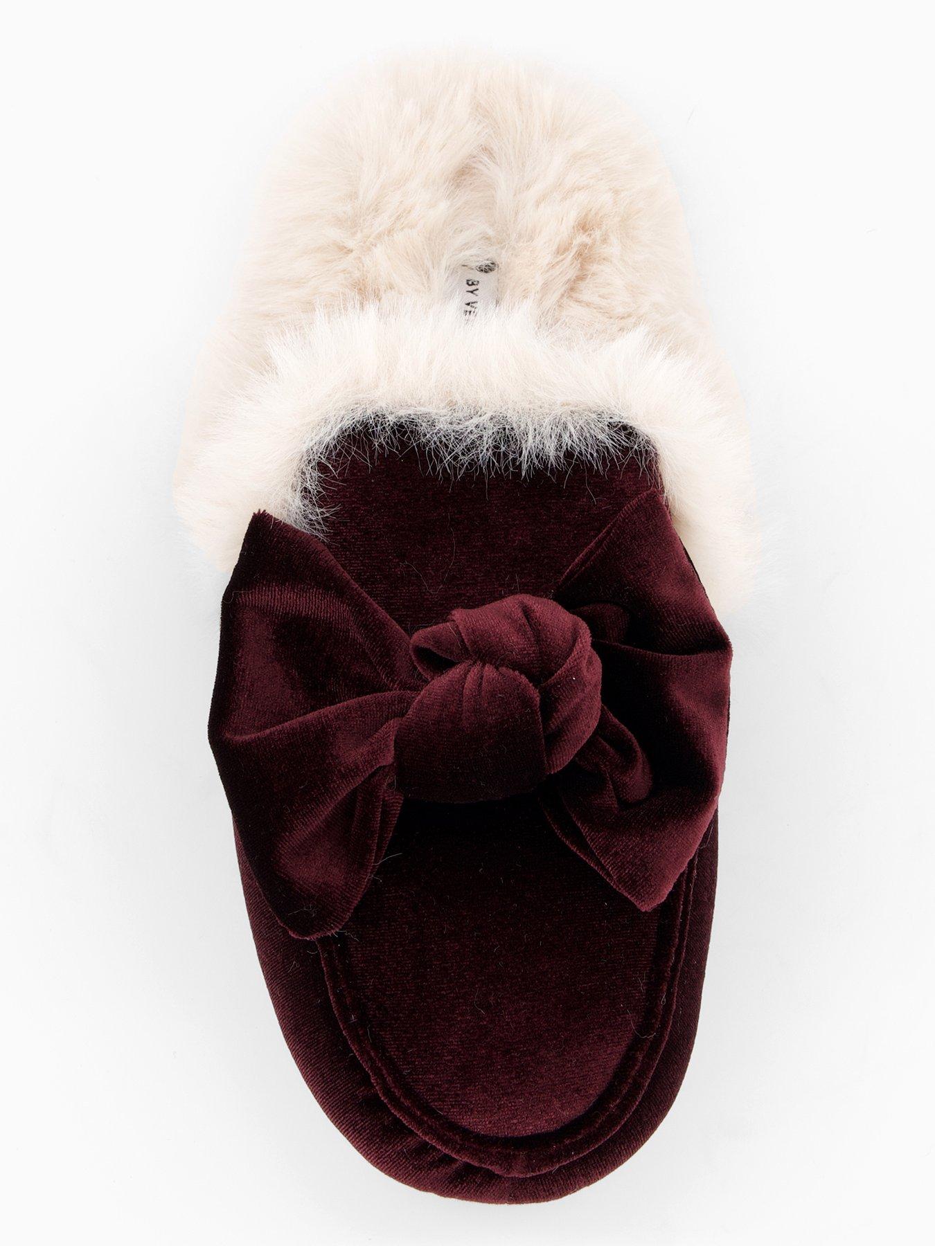 Image 4 of 7 of V by Very Bow Velvet Mule Slipper - Burgundy