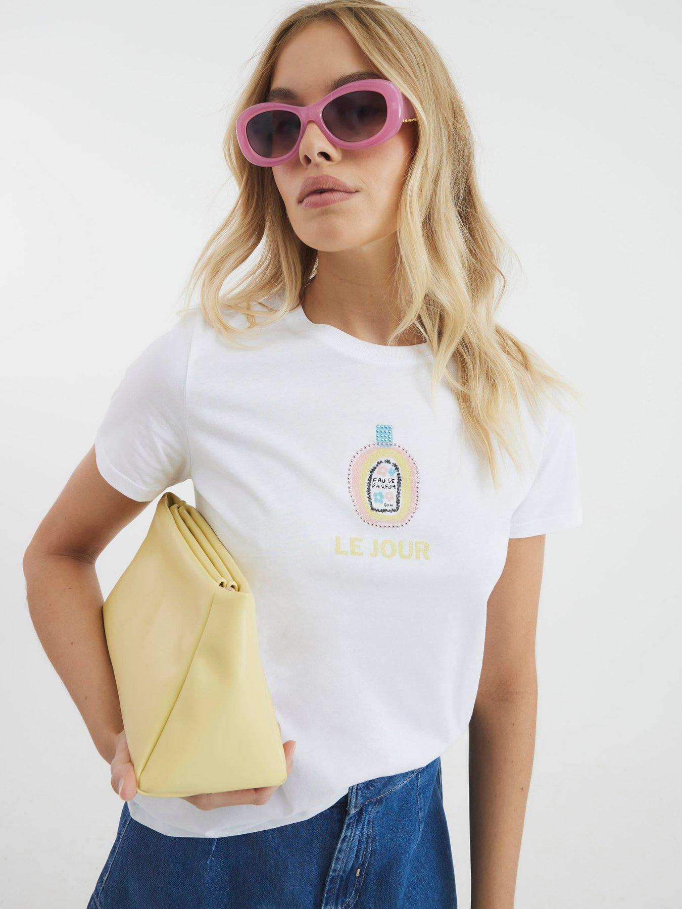 undefined Short Sleeve Perfume Beaded T-Shirt - White