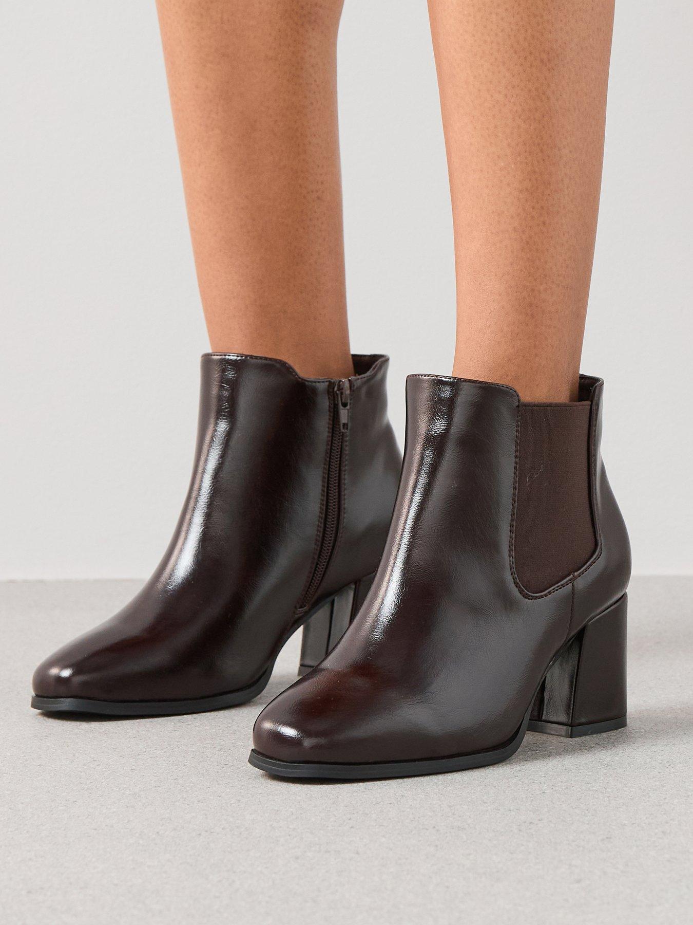 undefined Extra Wide Block Heel Ankle Boot - Brown