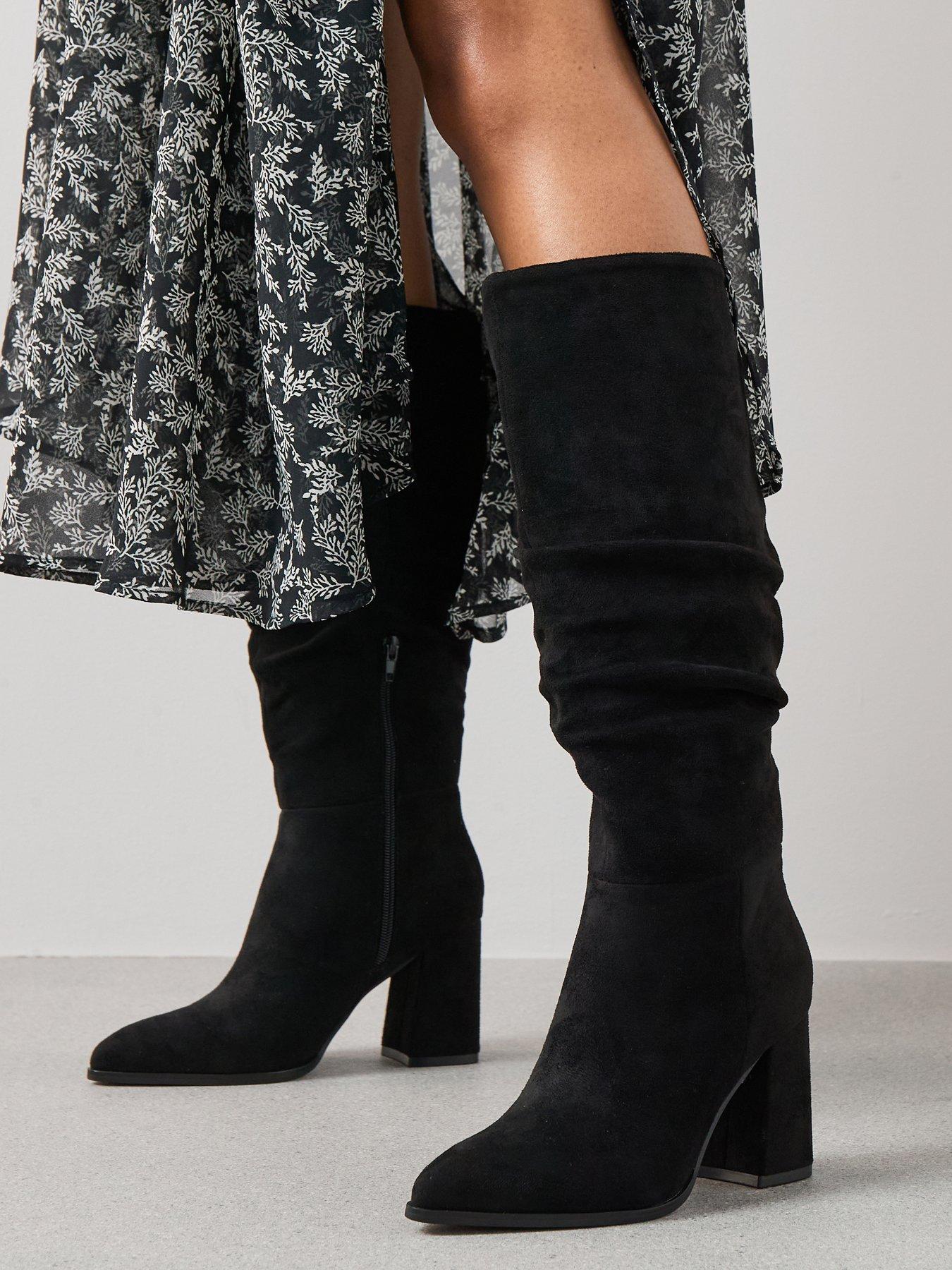 V by Very Knee High Slouch Boot With Wider Fitting Calf - Black