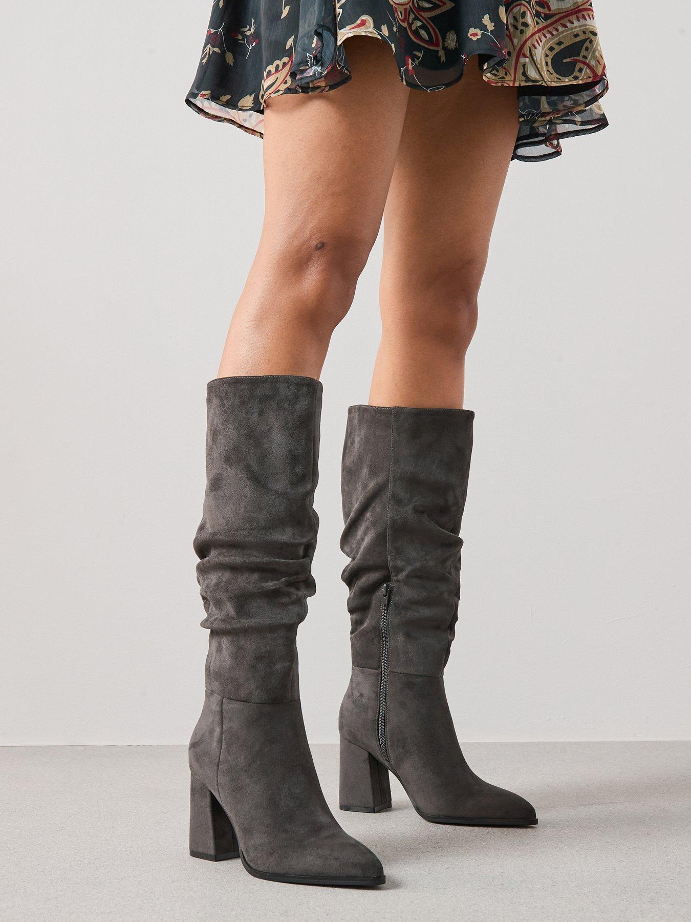 V by Very Knee High Slouch Boot with Wider Fitting Calf - Grey