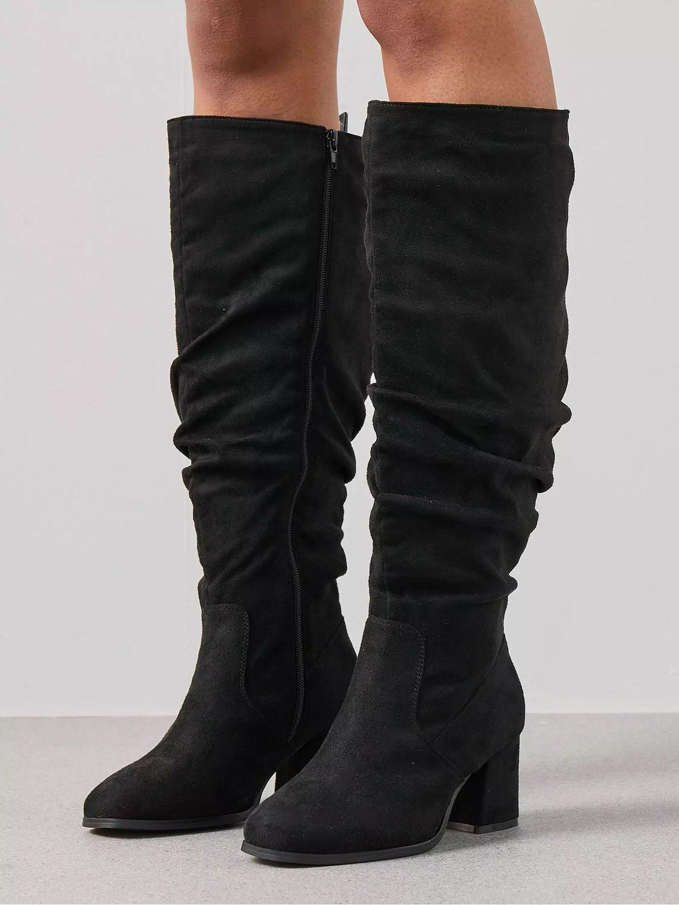 V by Very Extra Wide Fit Knee High Slouch Boot With Wider Fitting Calf - Black