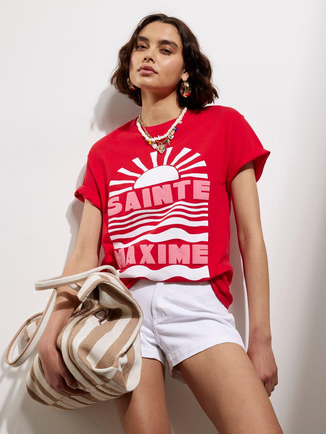 undefined Short Sleeve Saint Maxime Print Tee - Red