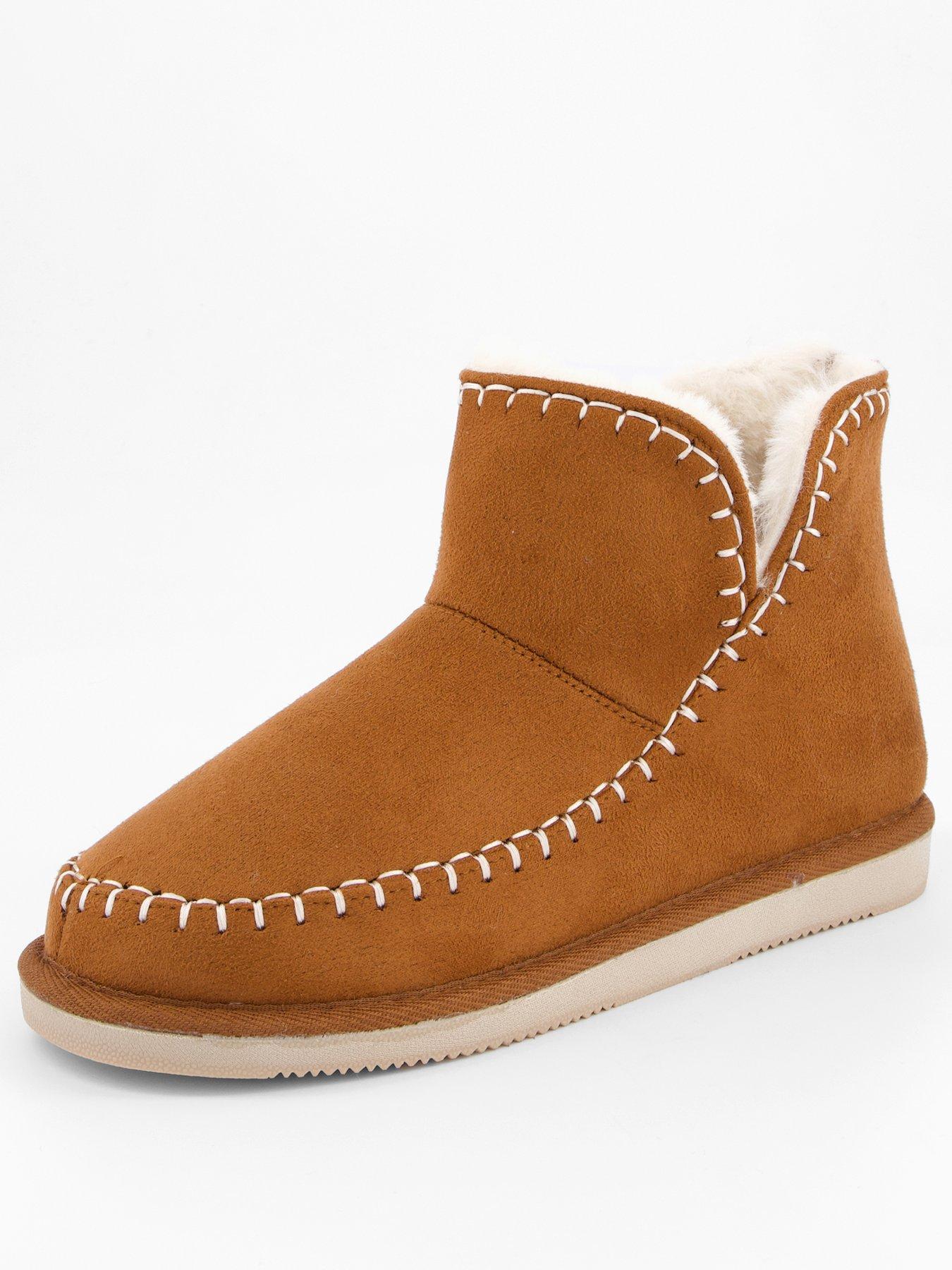 Image 3 of 7 of V by Very Stitch Detail Fur Lined Slipper Boots - Brown