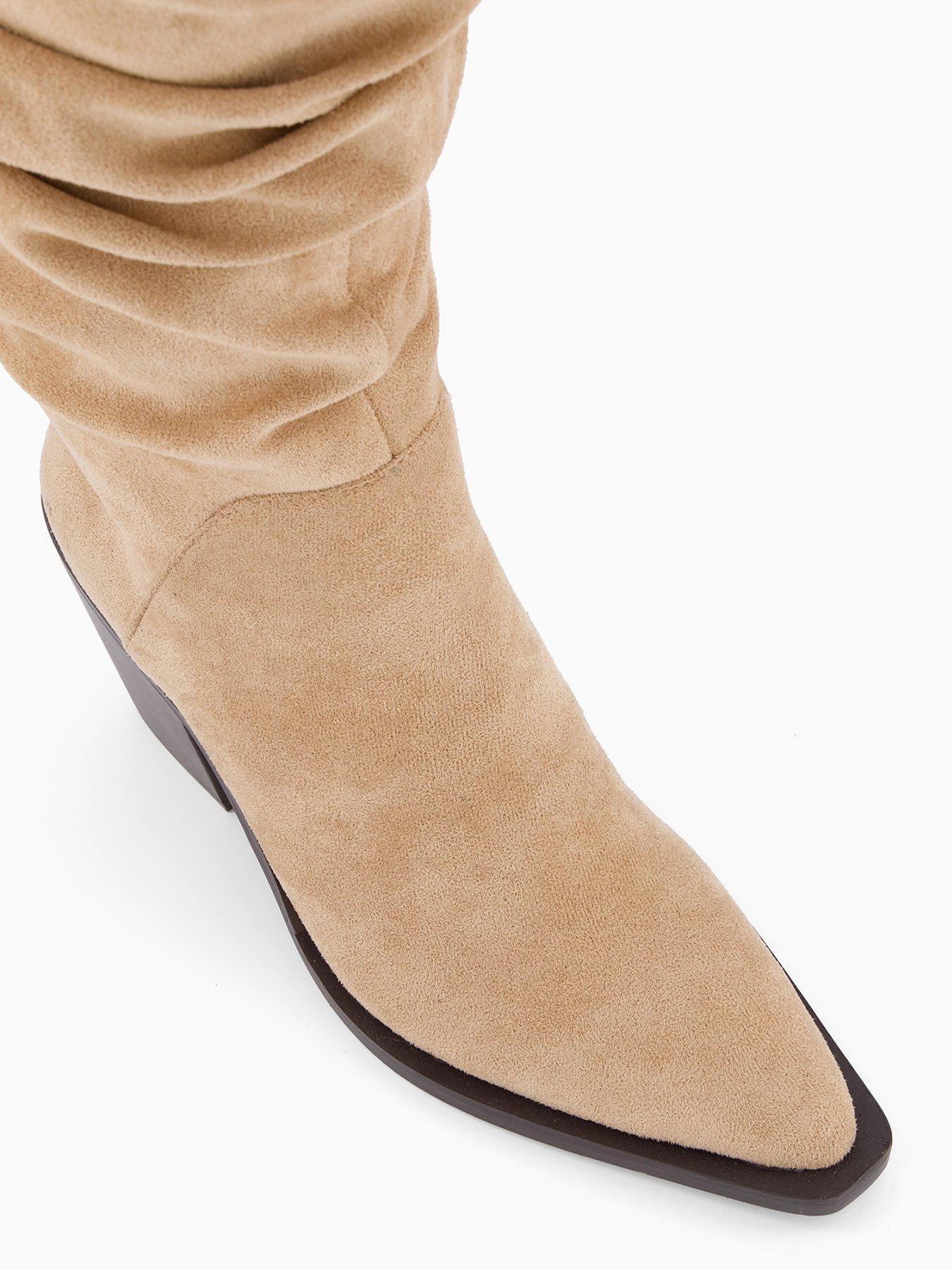 Image 4 of 6 of The Very Collection Slouch Knee Boots With Western Heel - Beige