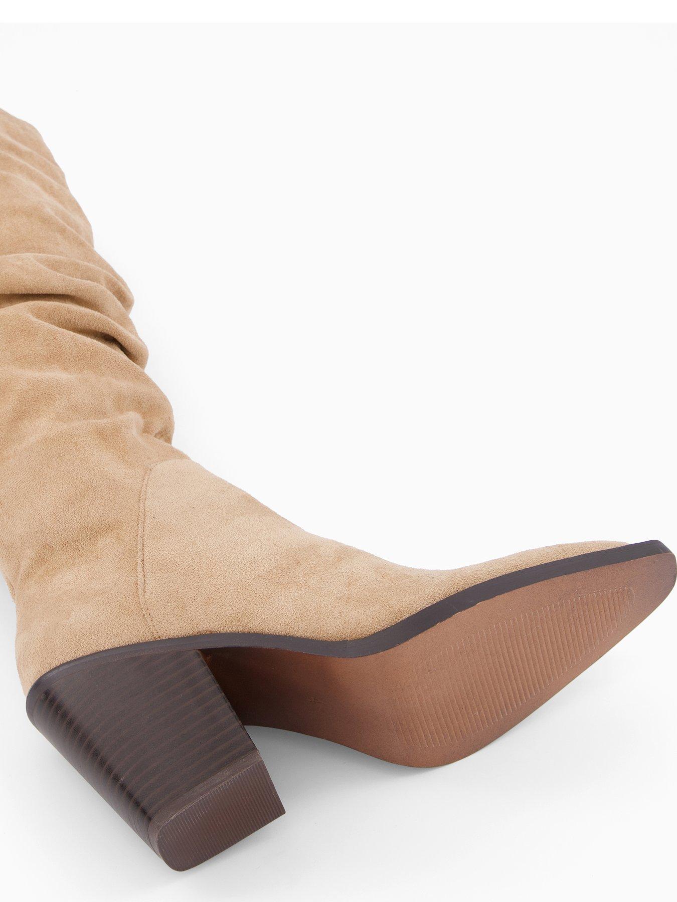 Image 5 of 6 of The Very Collection Slouch Knee Boots With Western Heel - Beige