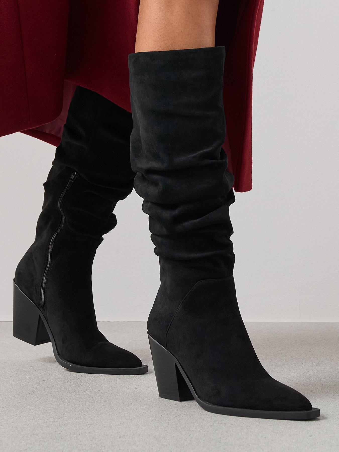 The Very Collection Slouch Knee Boot With Western Heel - Black