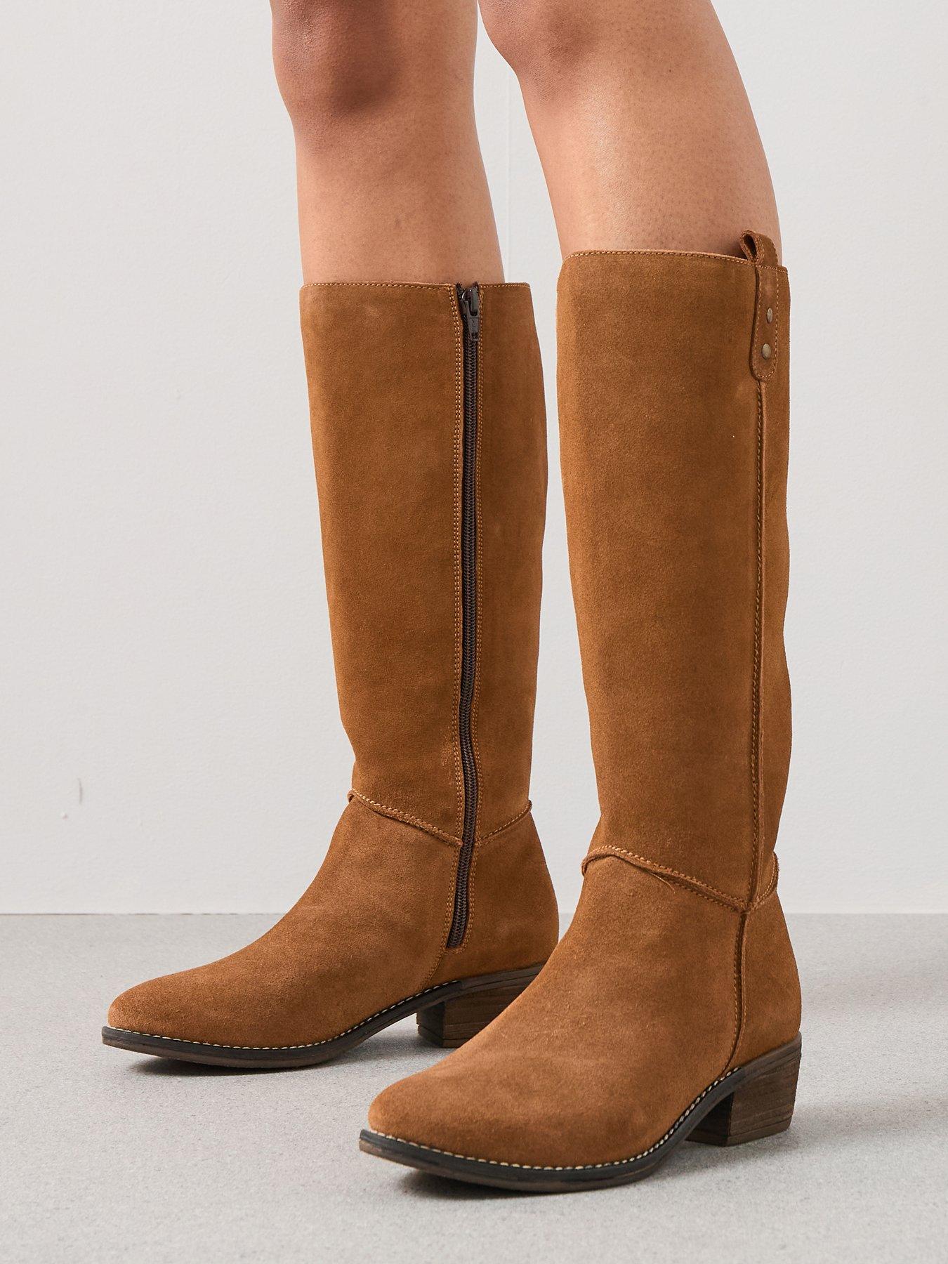 V by Very Real Leather Knee Boot - Brown