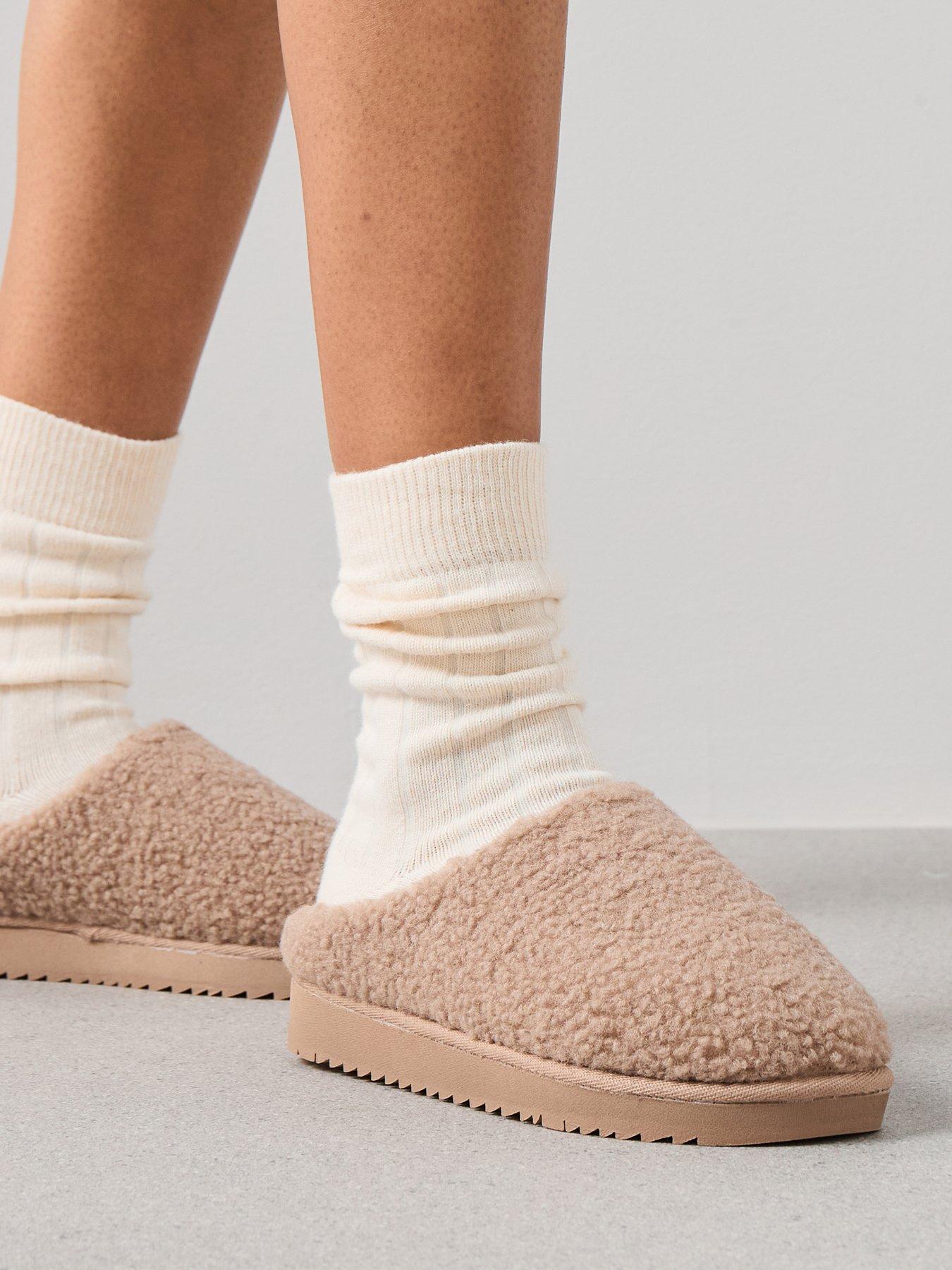 V by Very: Borg Mule Slippers - Brown