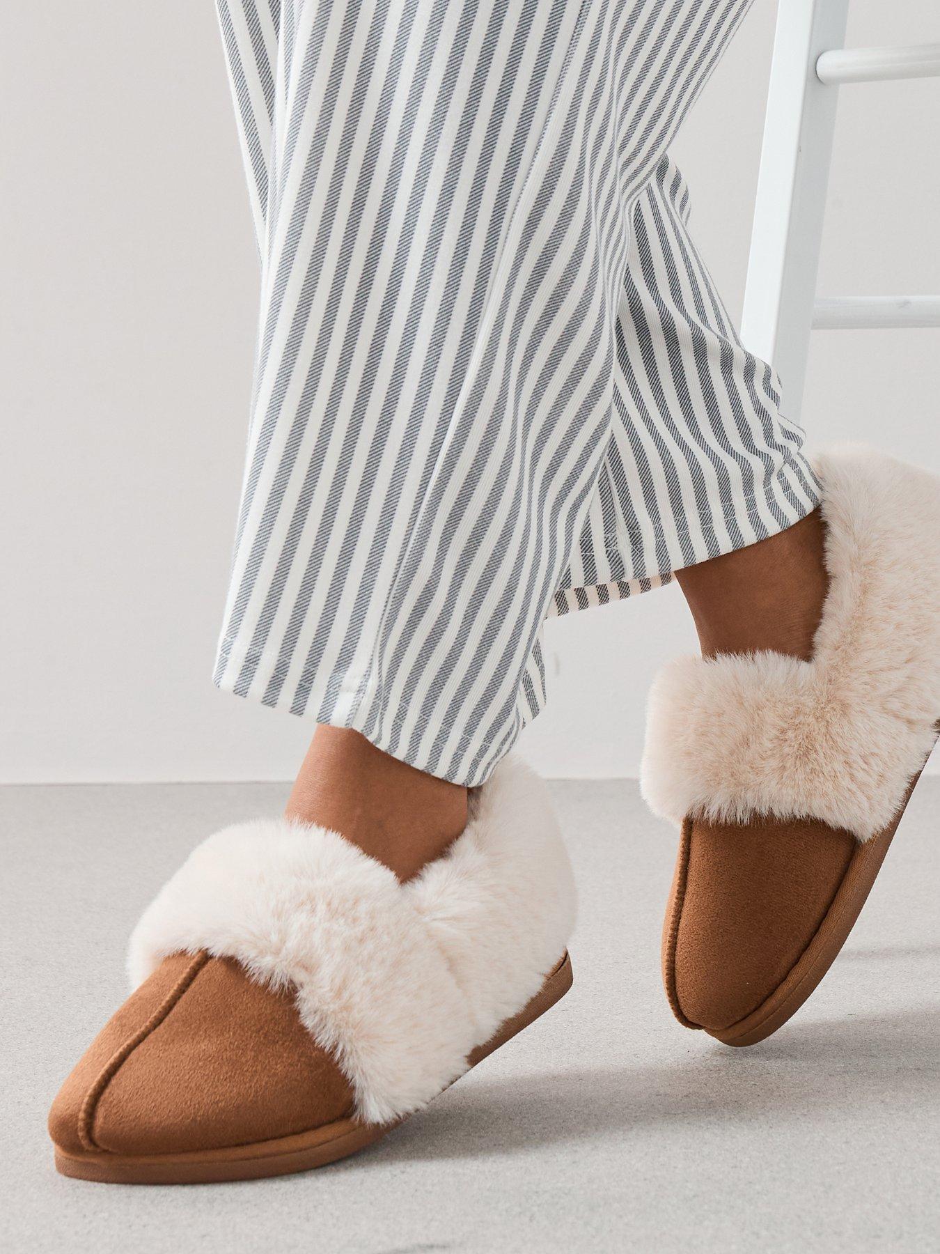 V by Very Chestnut Faux Fur Slipper - Brown