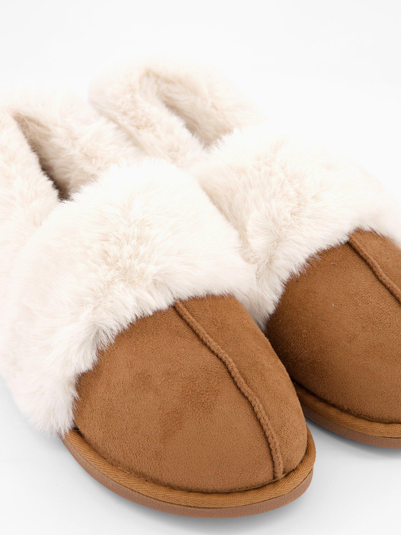 Womens Slippers So Fluffy Slippers Uk V By Very Chestnut Faux Fur