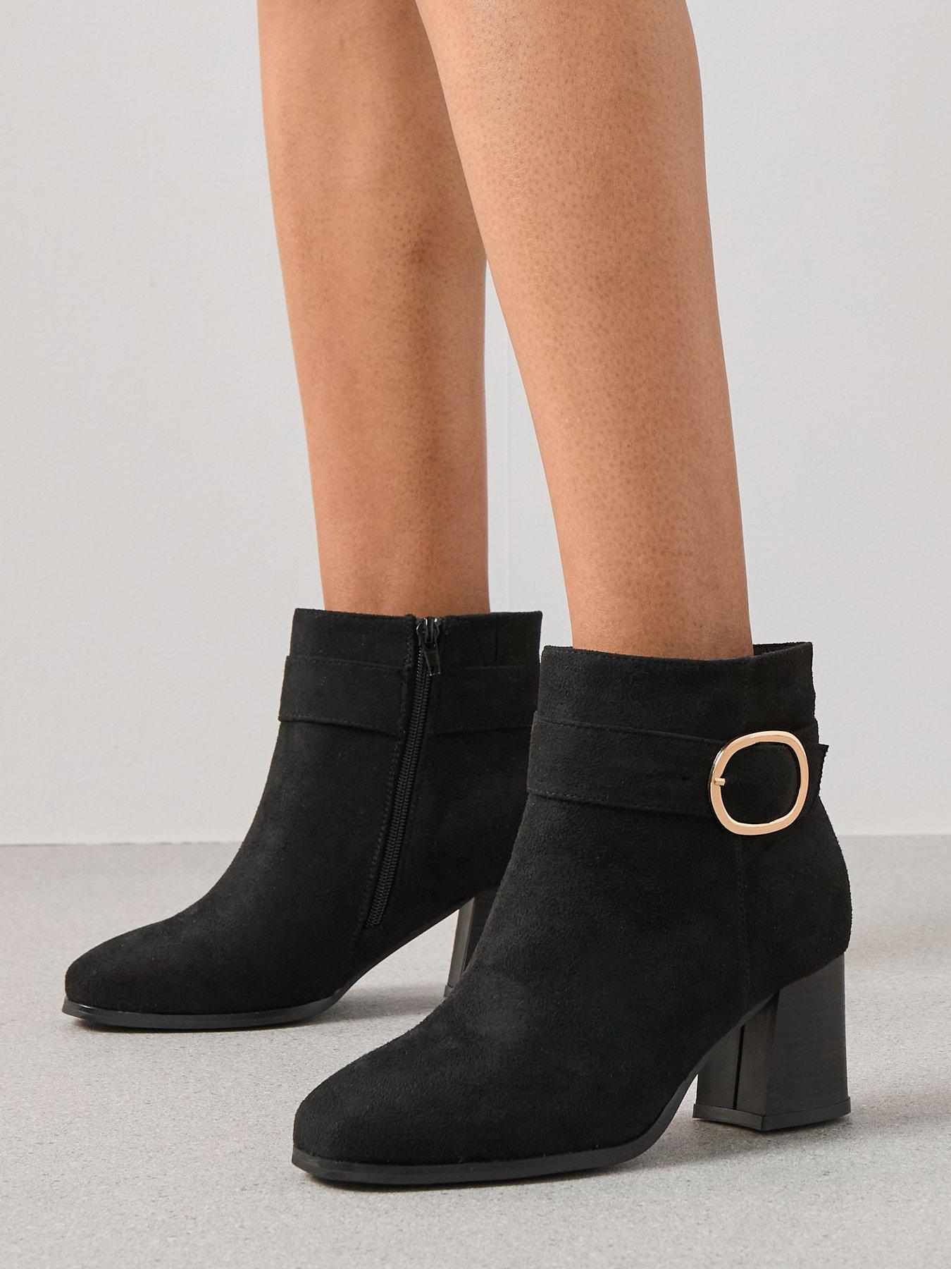 V by Very Wide Fit Block Heel Ankle Boot - Black