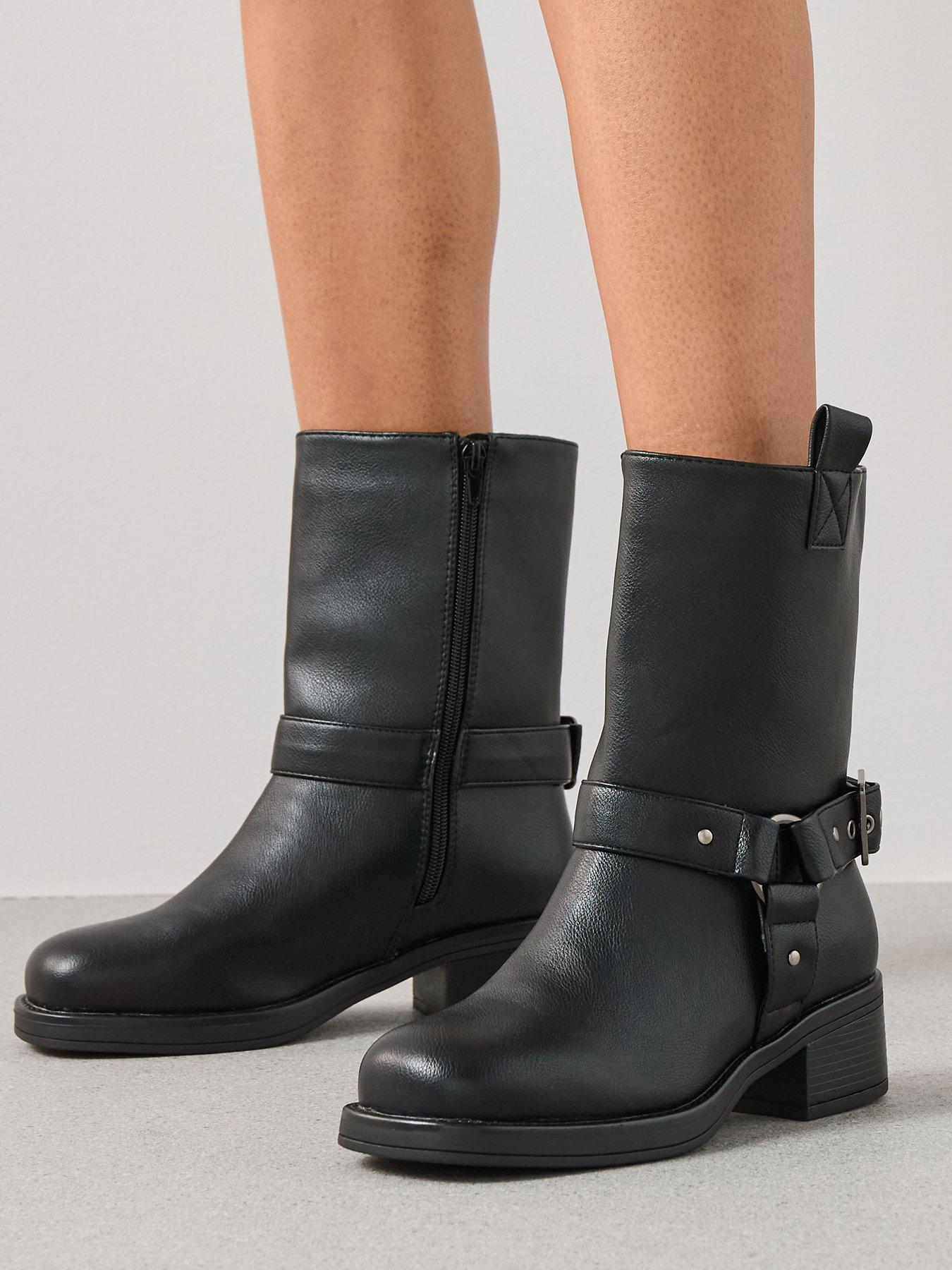 V by Very Wide Fit Chunky Biker Ankle Boots Black Very