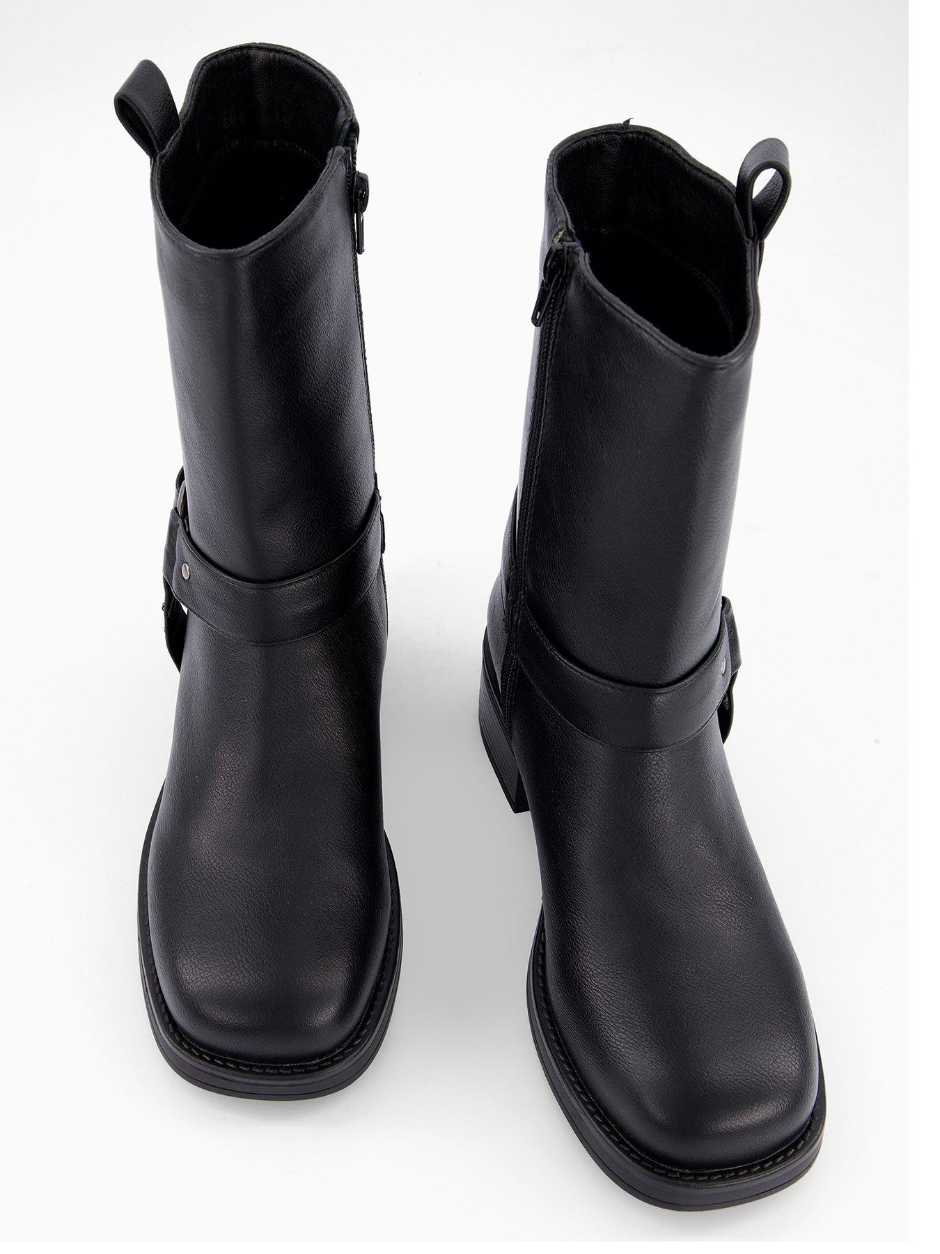 Image 4 of 7 of V by Very Wide Fit Chunky Biker Ankle Boots - Black