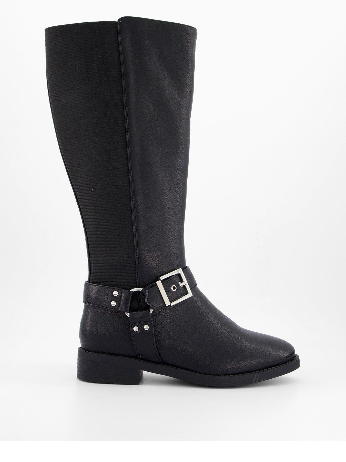 V by Very Extra Wide Fit Knee High Boot With Elastic Panel - Black