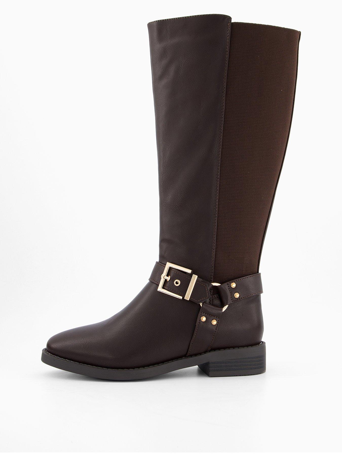 Image 2 of 8 of V by Very Extra Wide Fit Knee High Boot With Elastic Panels - Brown