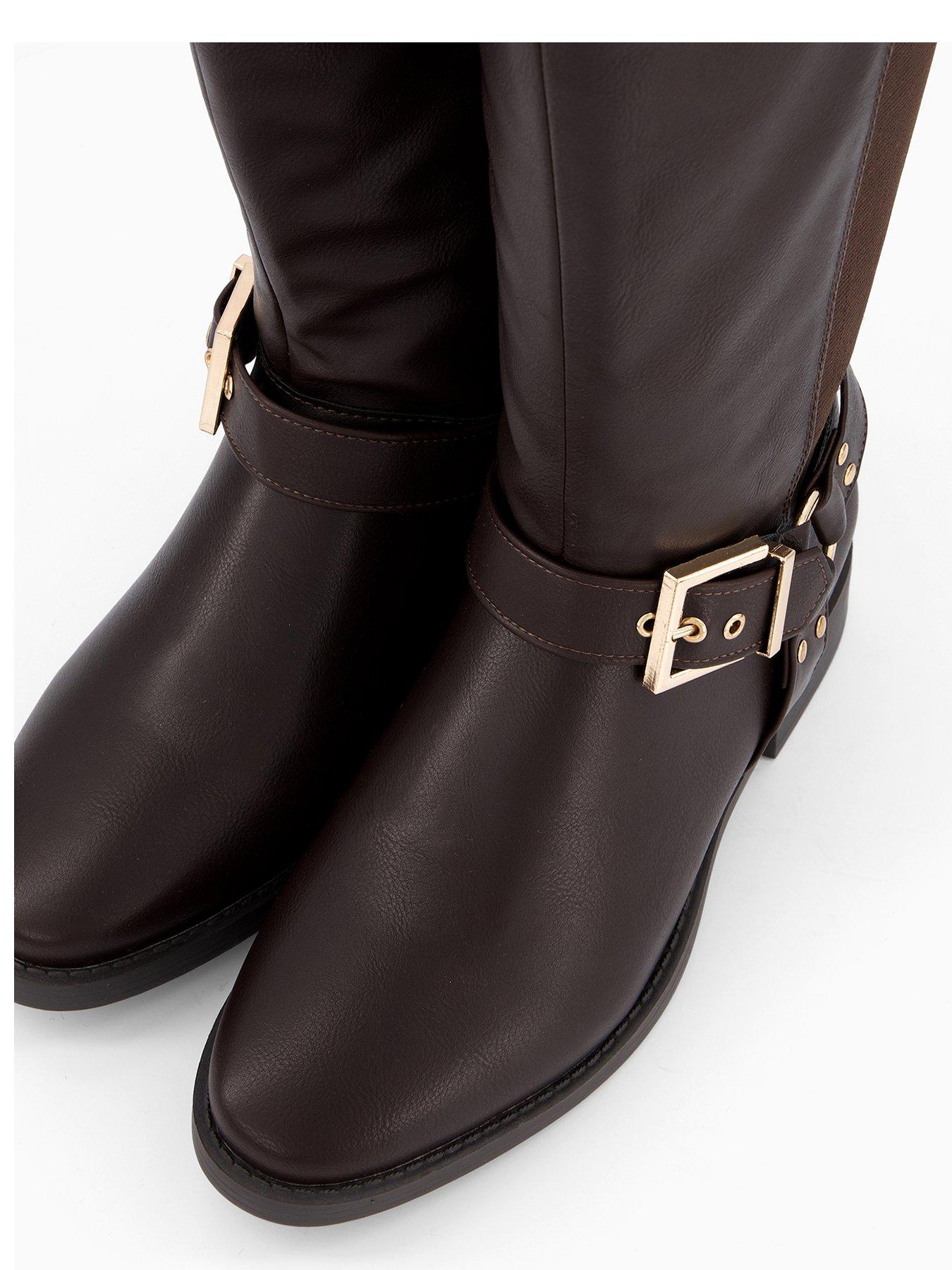 Image 5 of 8 of V by Very Extra Wide Fit Knee High Boot With Elastic Panels - Brown