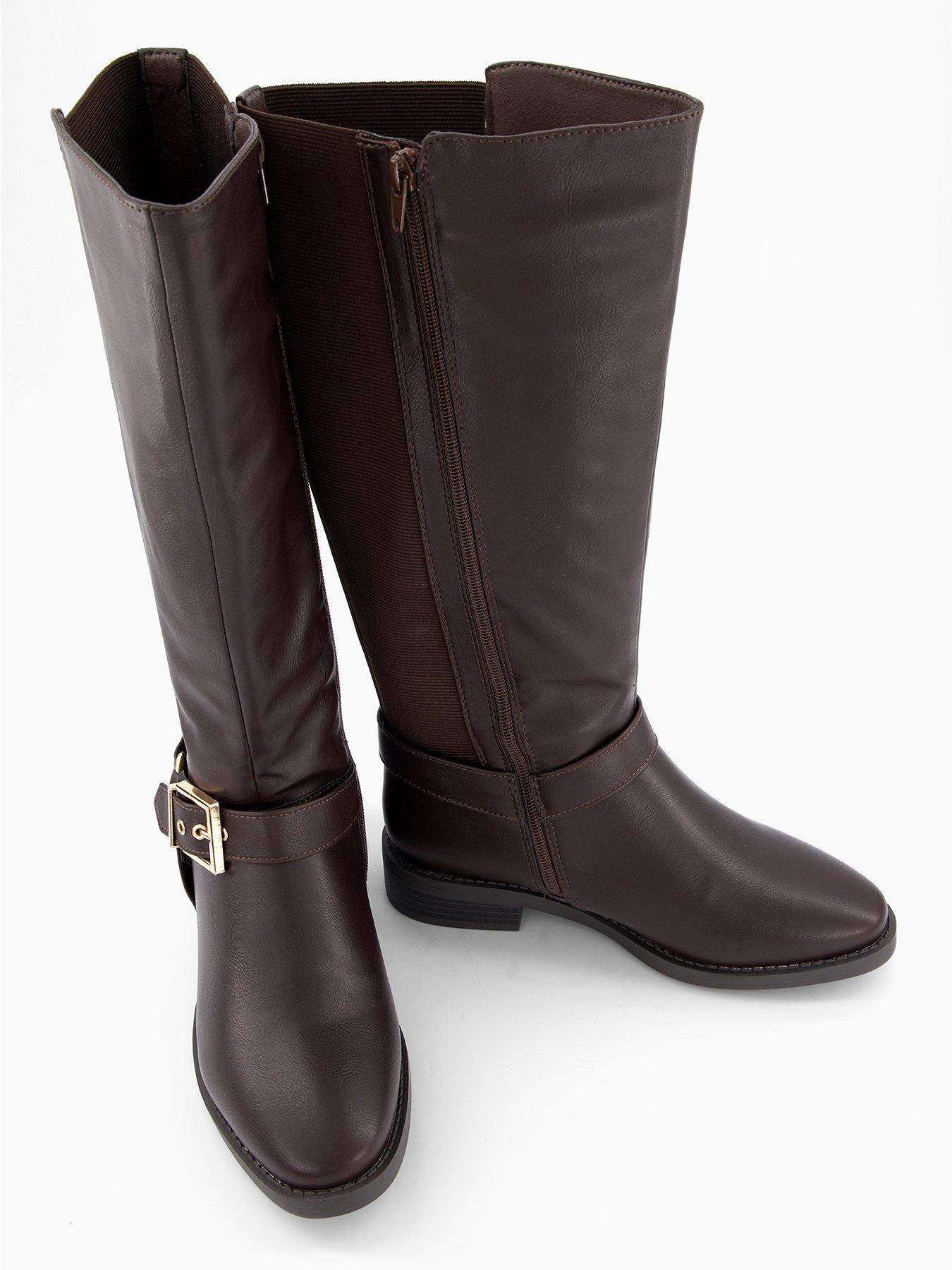 Image 6 of 8 of V by Very Extra Wide Fit Knee High Boot With Elastic Panels - Brown
