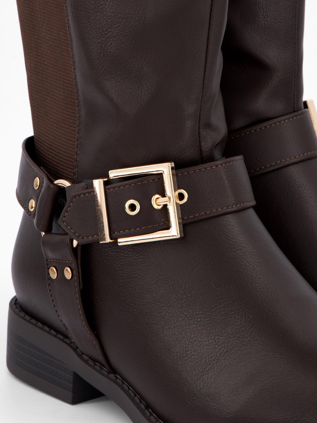 Image 7 of 8 of V by Very Extra Wide Fit Knee High Boot With Elastic Panels - Brown