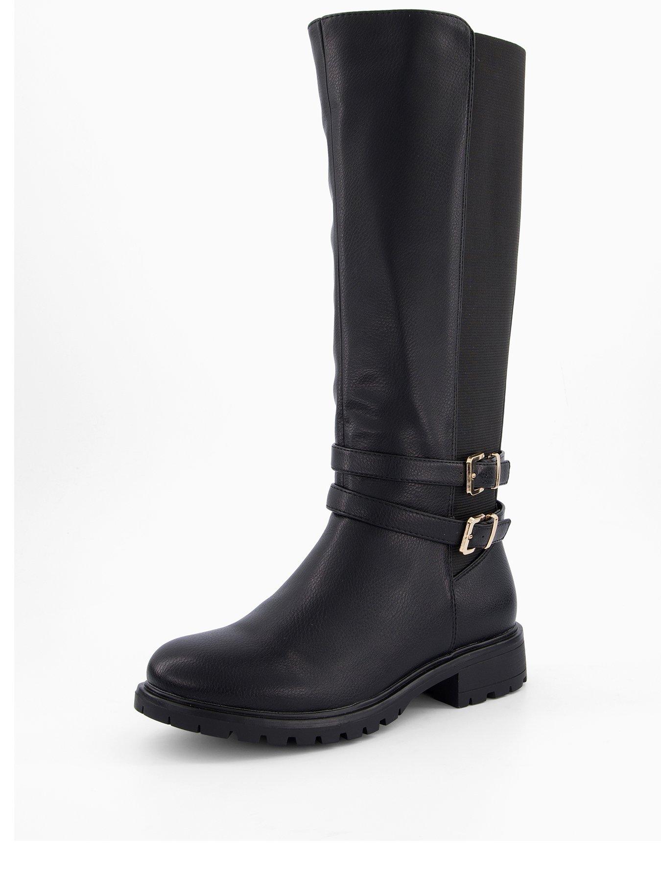 Image 2 of 7 of V by Very Wide Fit Buckle Knee Boot With Wider Fitting Calf - Black